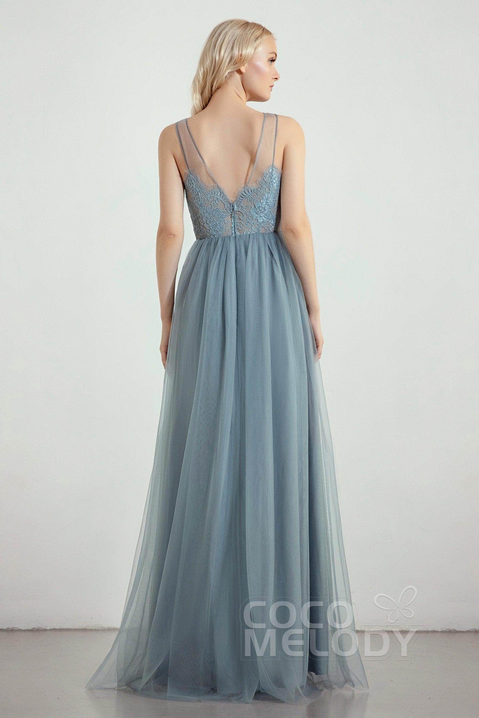 A-Line Floor Length Tulle Lace Bridesmaid Dress CB0439