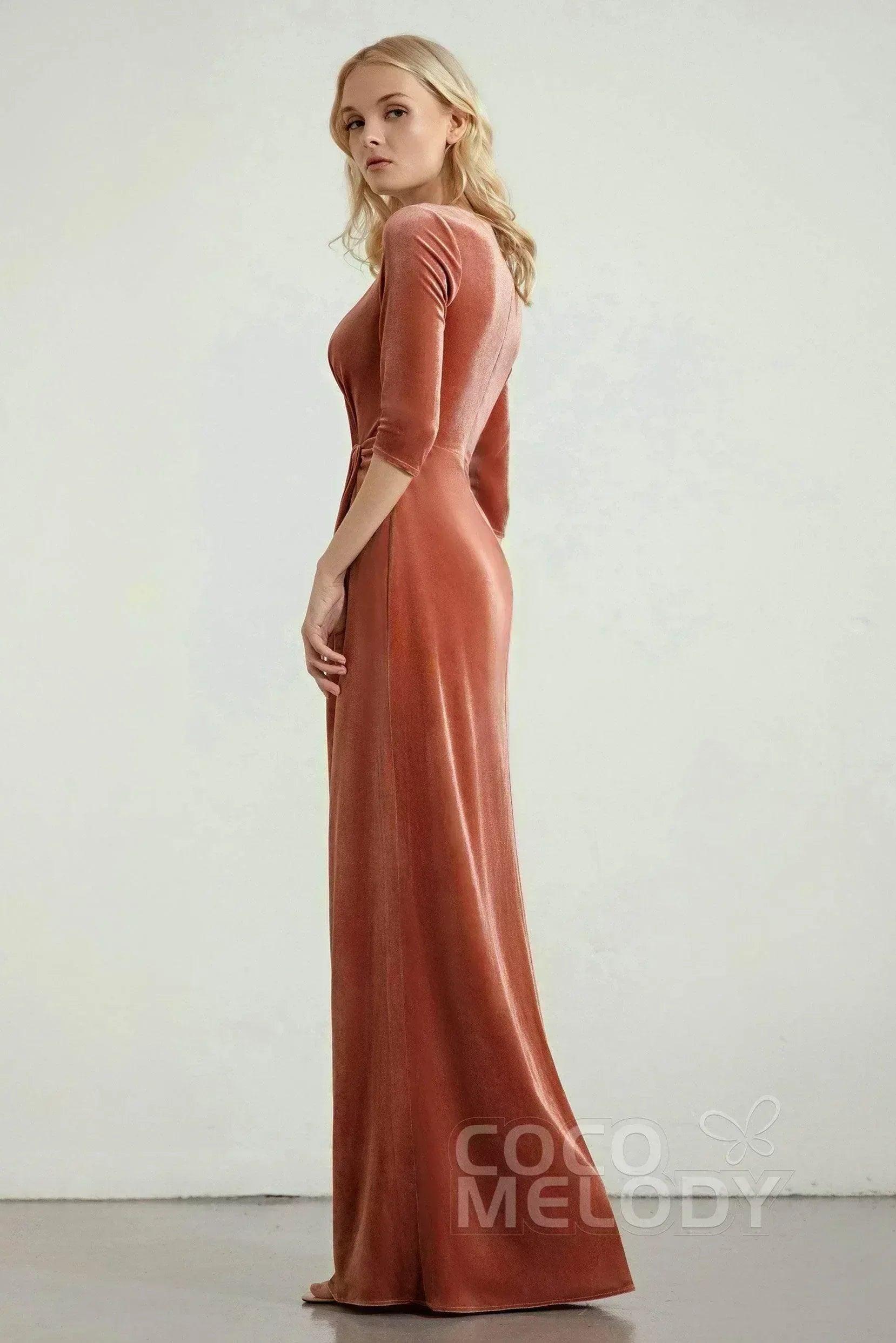 Sheath-Column Floor Length Velvet Dresses CB0443CS