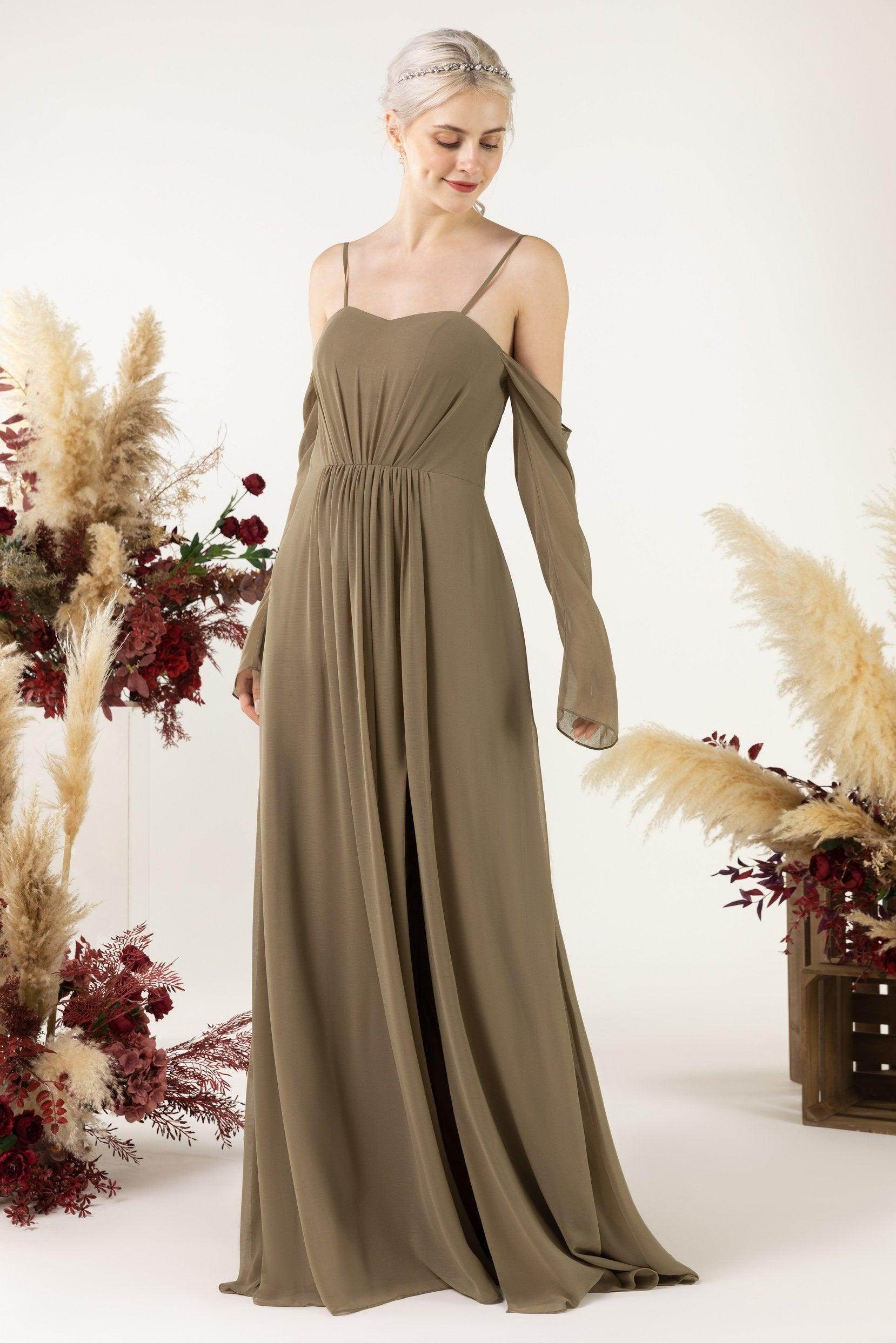 A-Line Sweep-Brush Train Chiffon Bridesmaid Dress CB0460