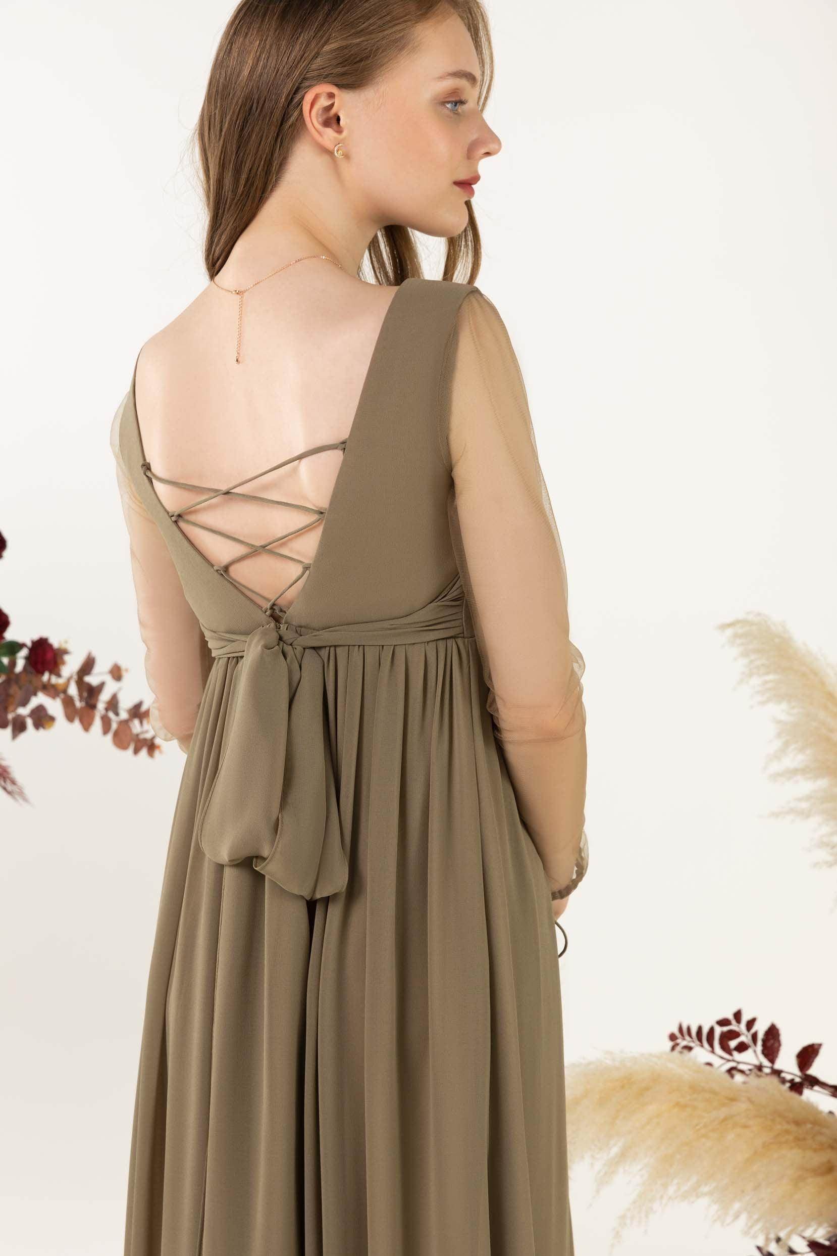 A-Line Sweep-Brush Train Chiffon Bridesmaid Dress CB0461