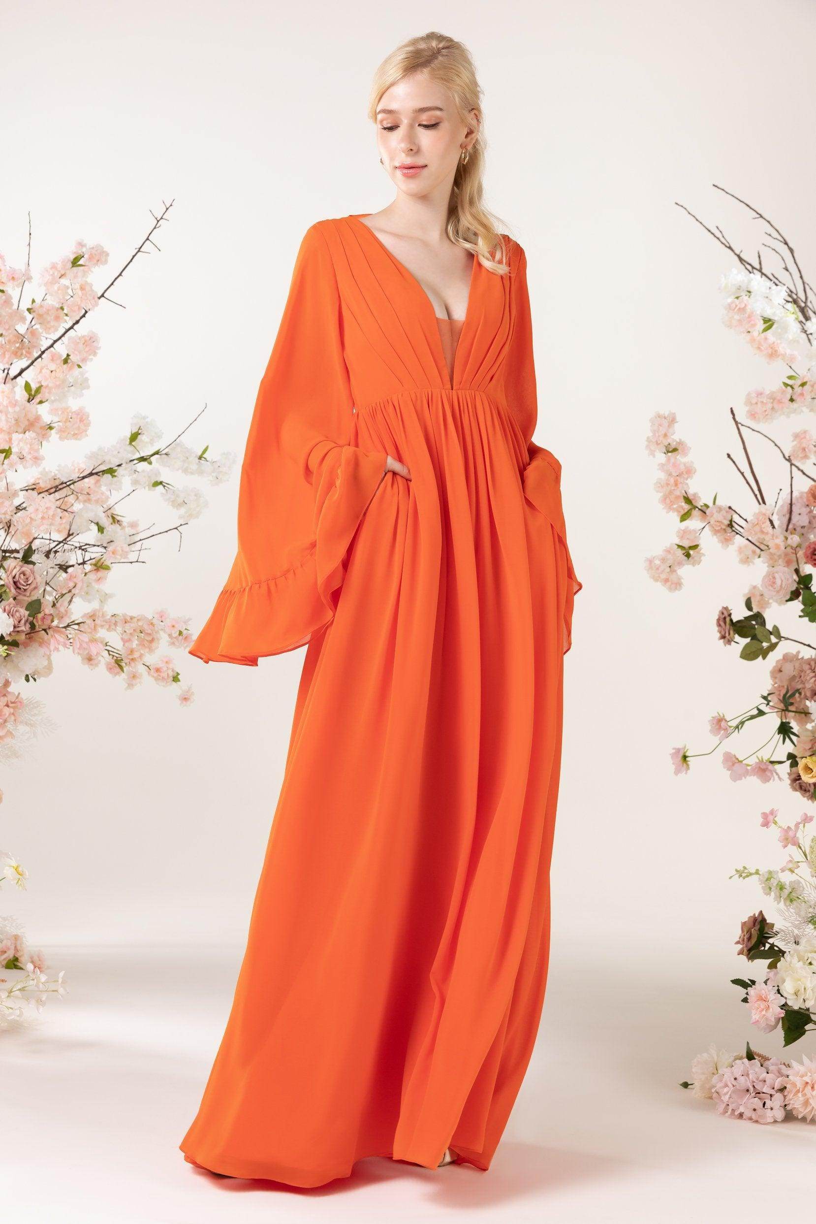 A-Line Sweep-Brush Train Chiffon Bridesmaid Dress CB0465
