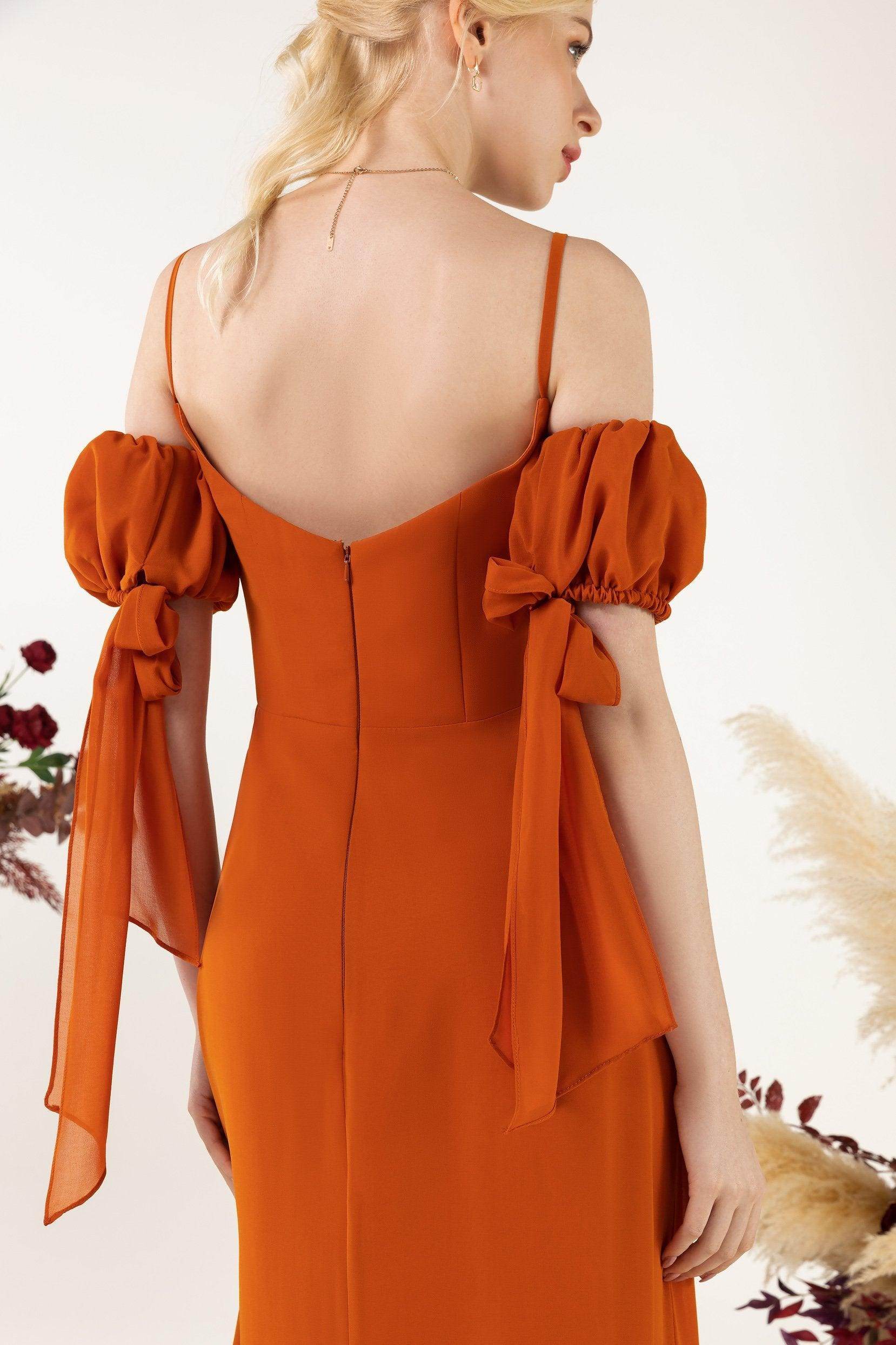 A-Line Sweep-Brush Train Chiffon Bridesmaid Dress CB0471