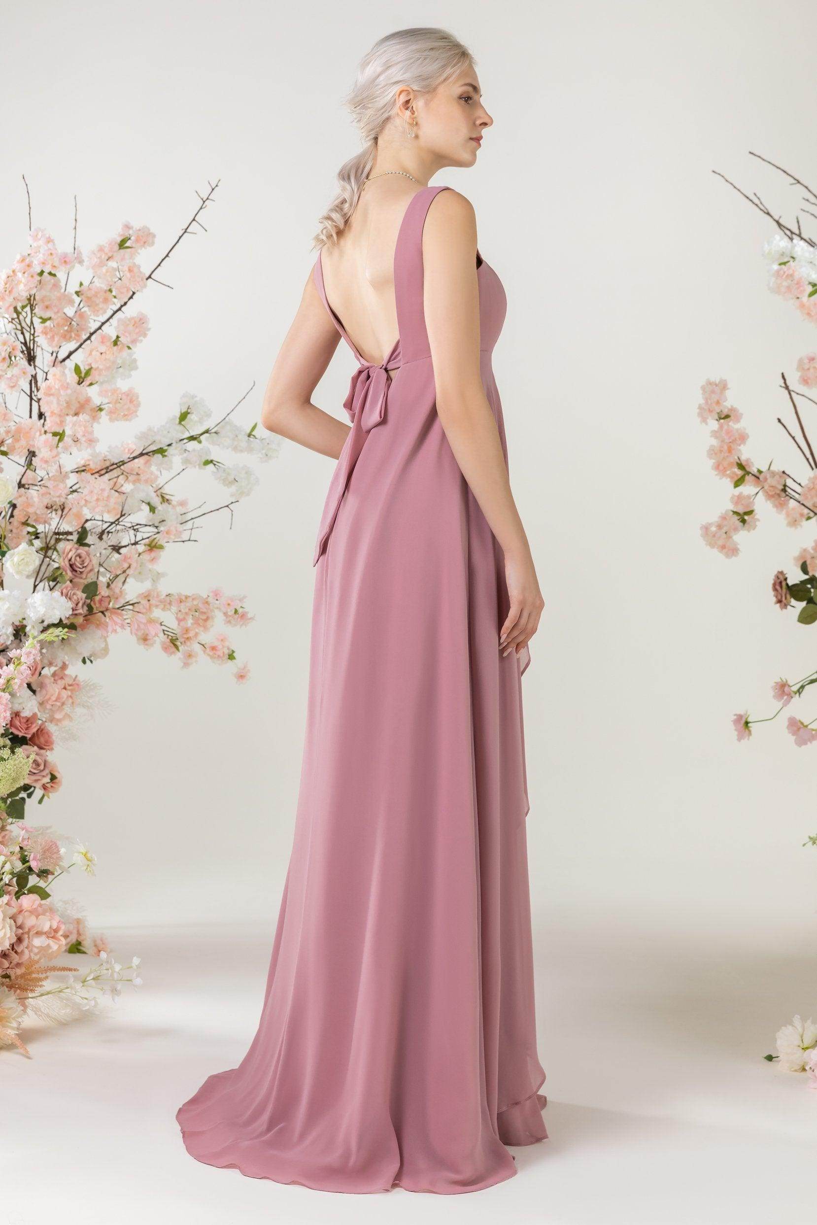 A-Line Sweep-Brush Train Chiffon Bridesmaid Dress CB0473