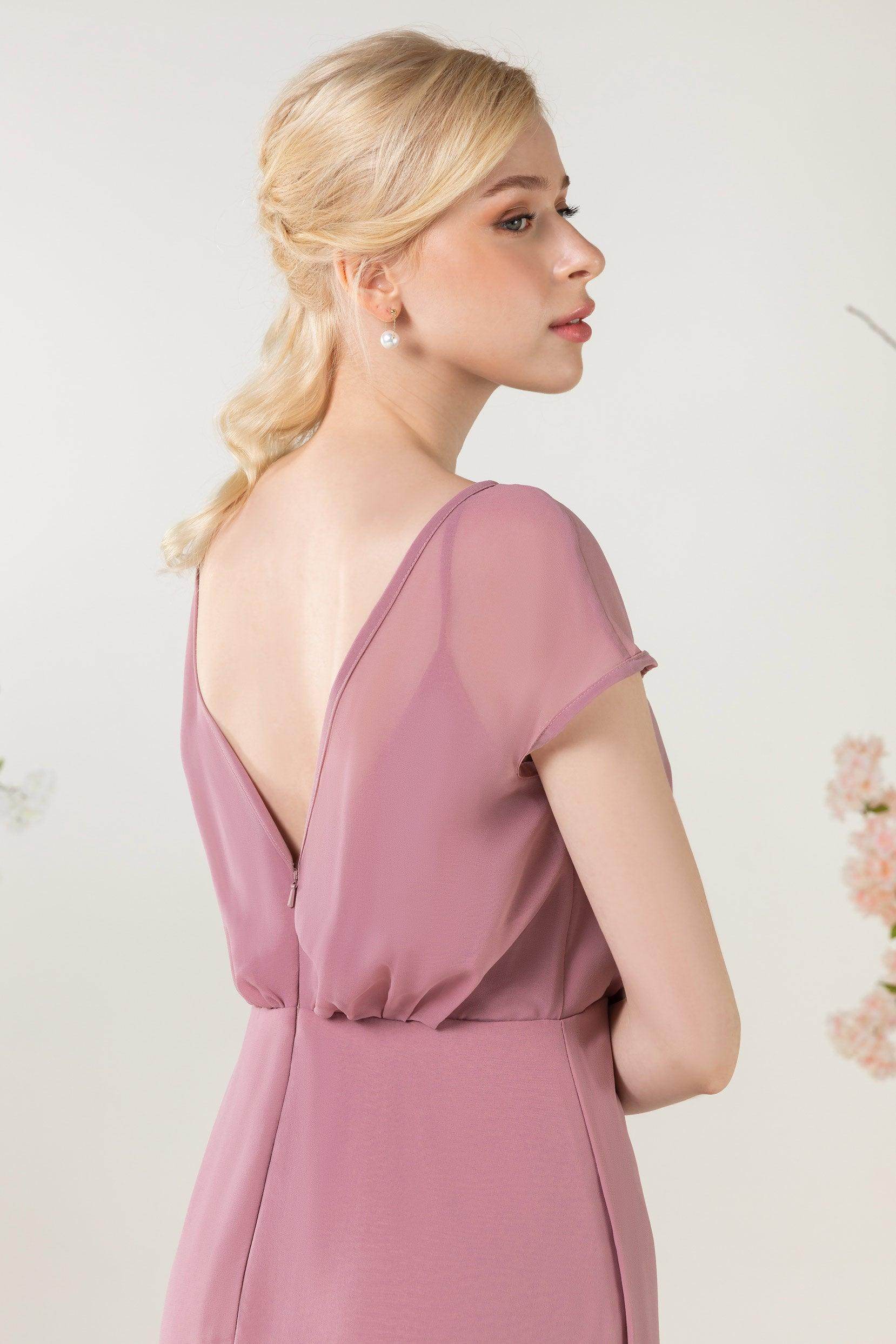 A-Line Sweep-Brush Train Chiffon Bridesmaid Dress CB0474