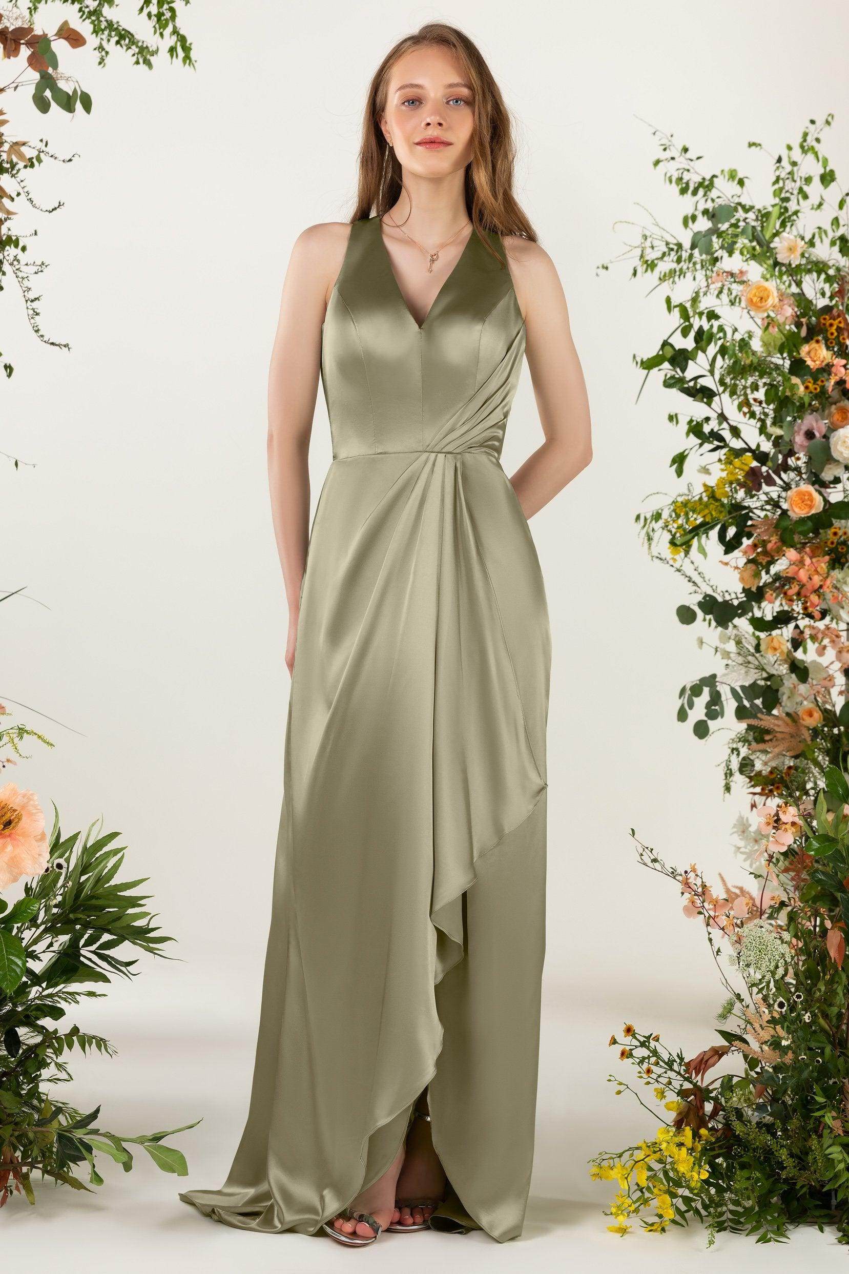Sheath Sweep Luxe Satin Bridesmaid Dress Formal Dresses CB0499