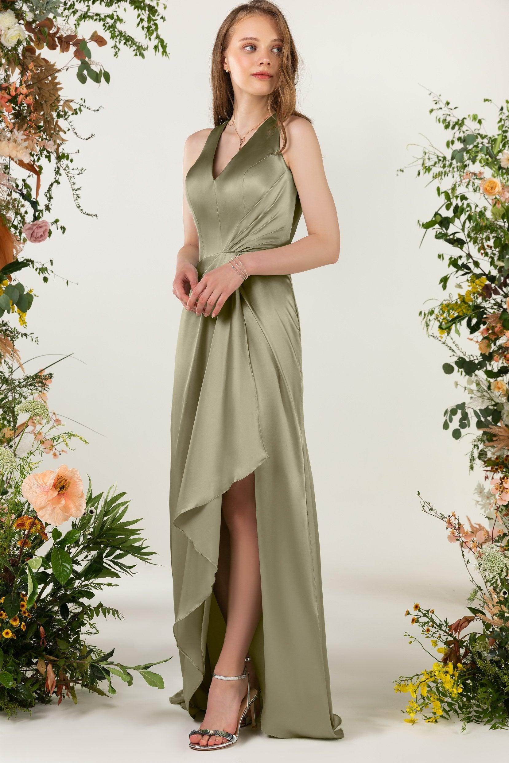 Sheath Sweep Luxe Satin Bridesmaid Dress Formal Dresses CB0499