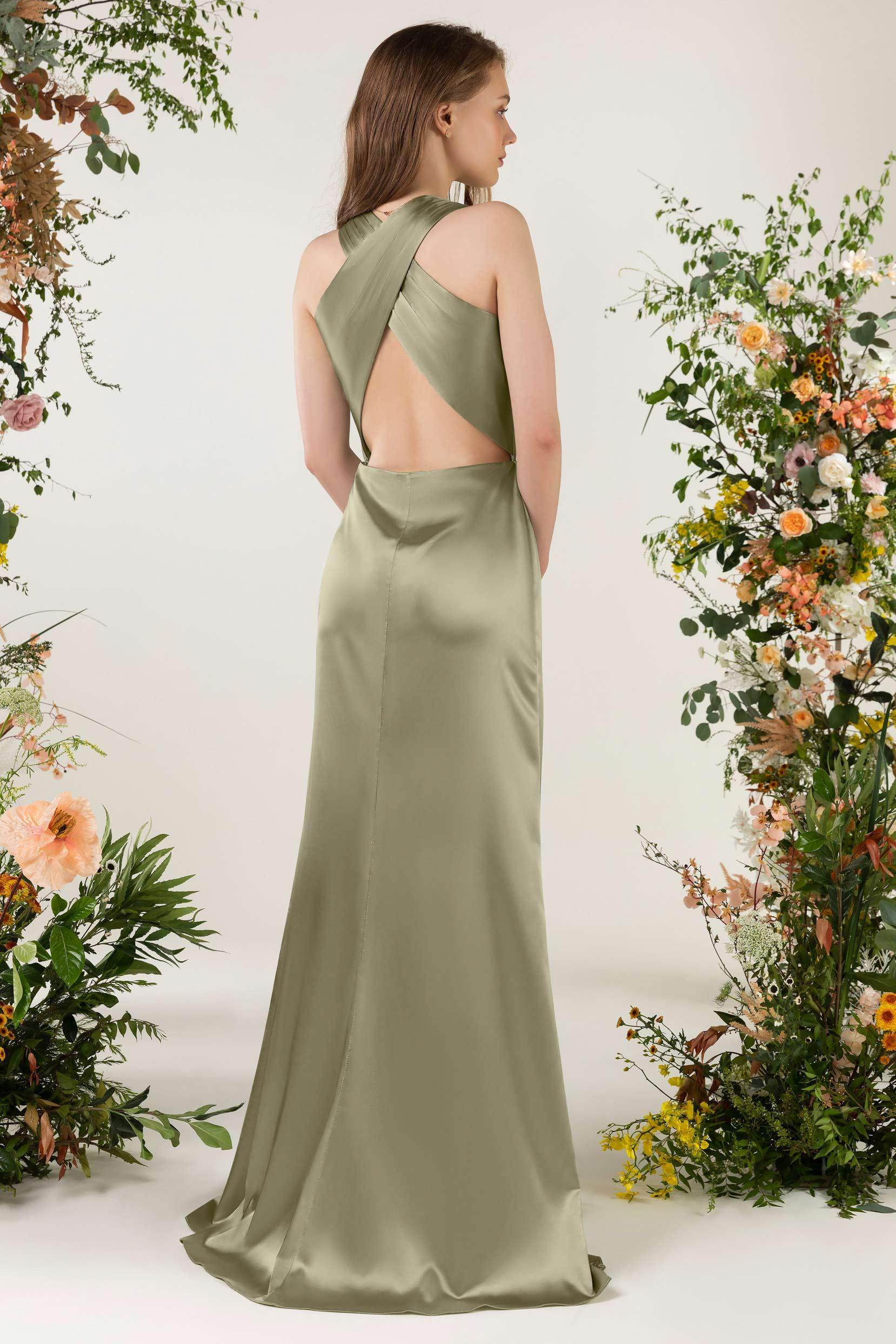 Sheath Sweep Luxe Satin Bridesmaid Dress Formal Dresses CB0499