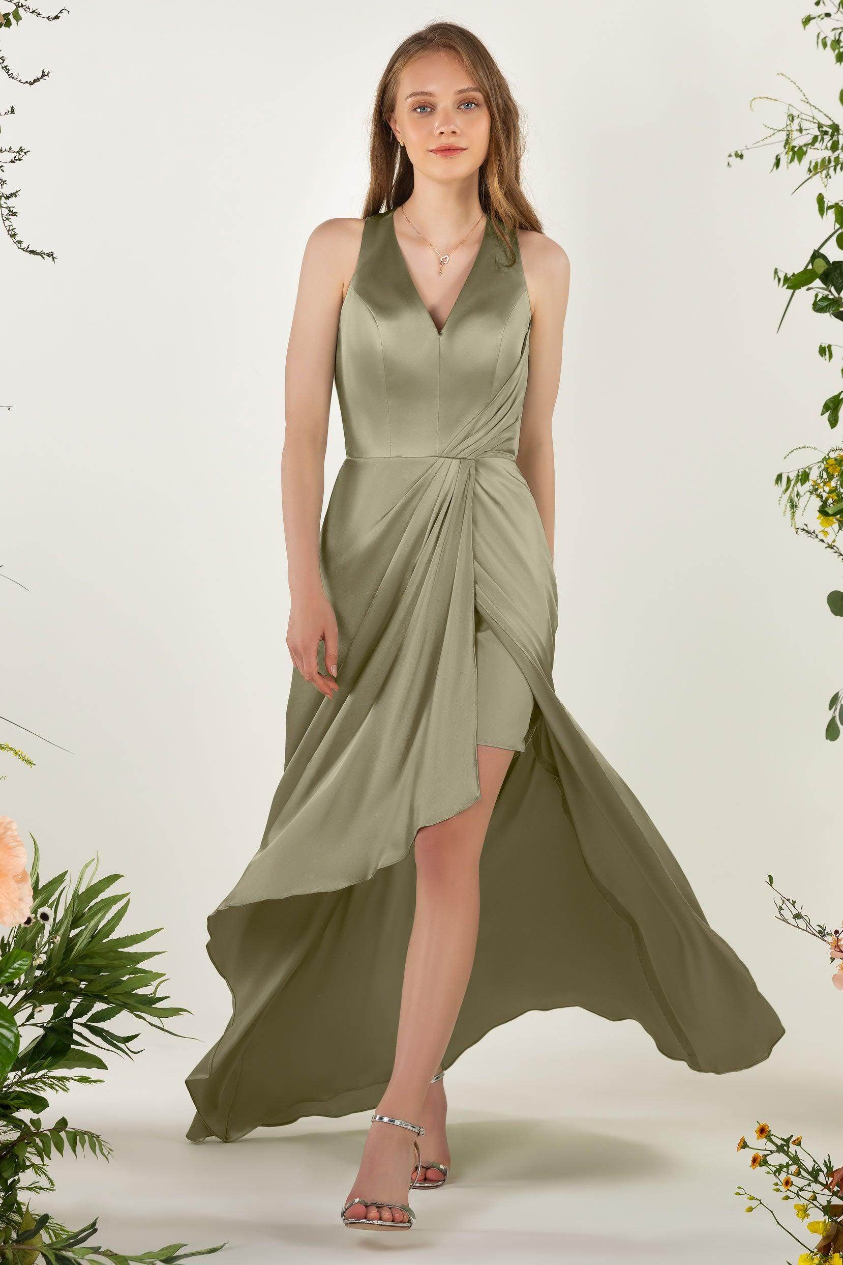 Sheath Sweep Luxe Satin Bridesmaid Dress Formal Dresses CB0499