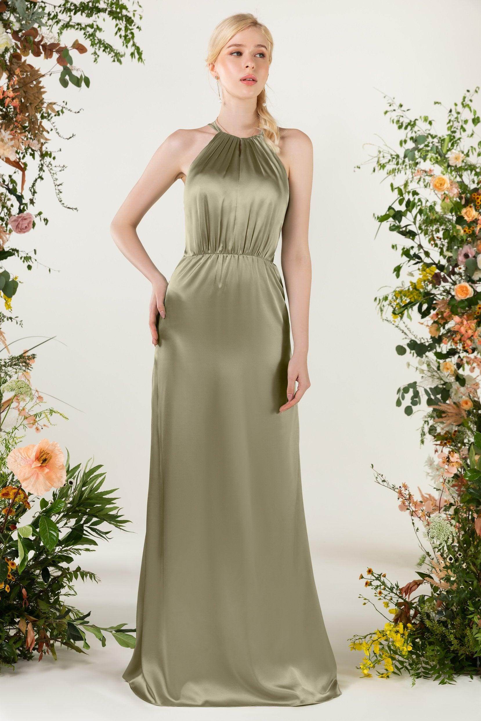 Sheath Sweep Luxe Satin Bridesmaid Dress Formal Dresses CB0501