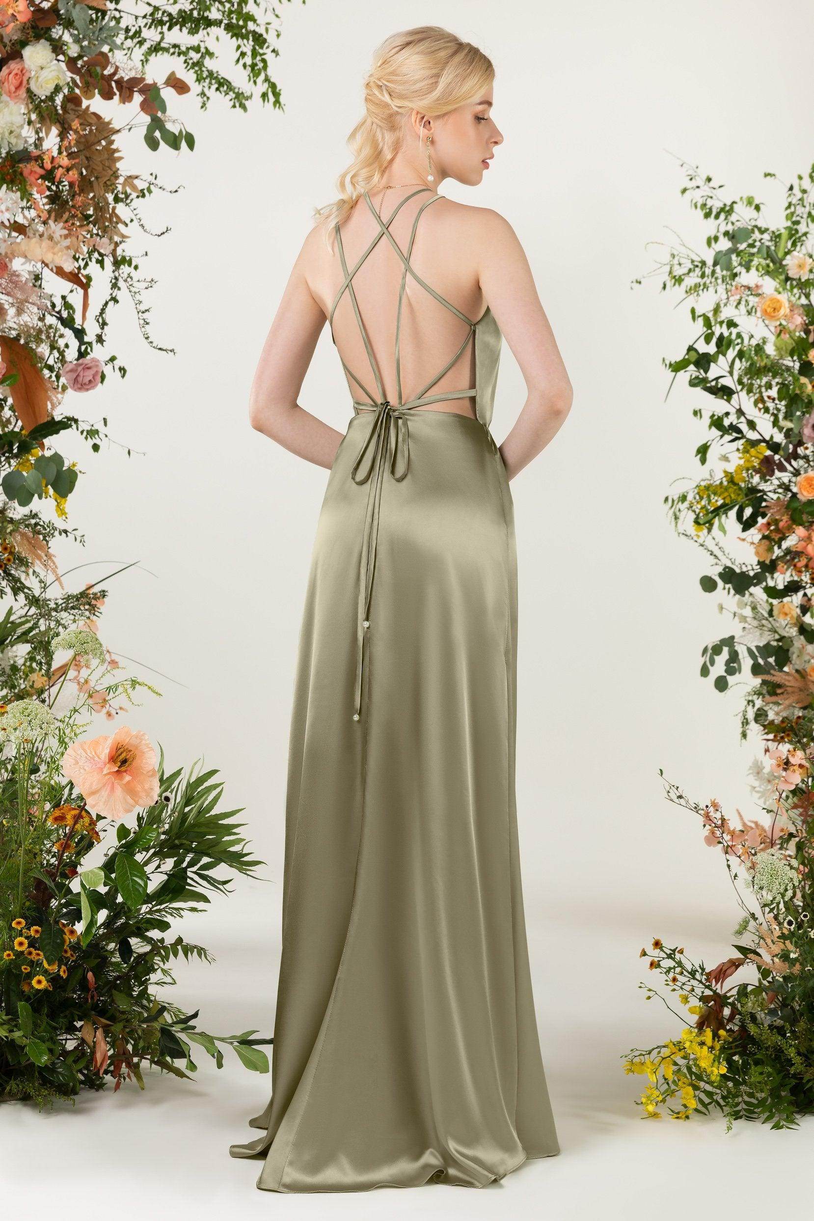 Sheath Sweep Luxe Satin Bridesmaid Dress Formal Dresses CB0501