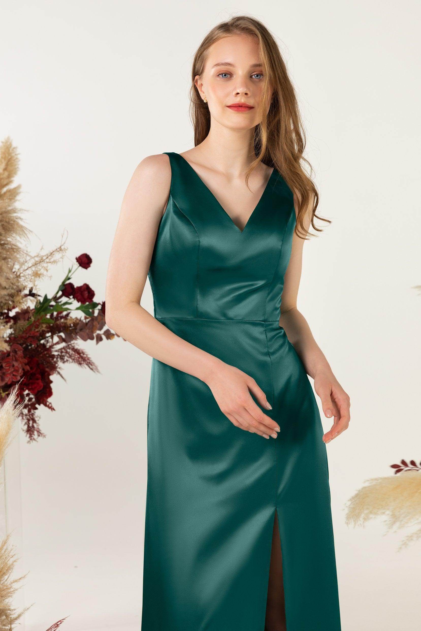 Sheath Sweep Luxe Satin Bridesmaid Dress Formal Dresses CB0502