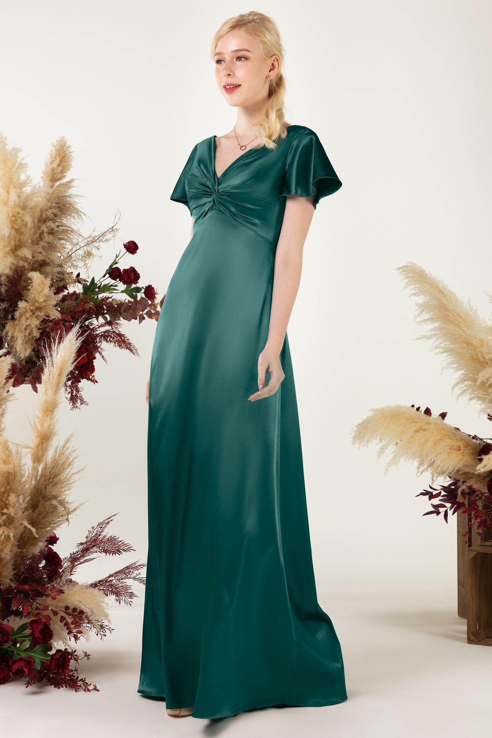 Sheath Sweep Luxe Satin Bridesmaid Dress Formal Dresses CB0504