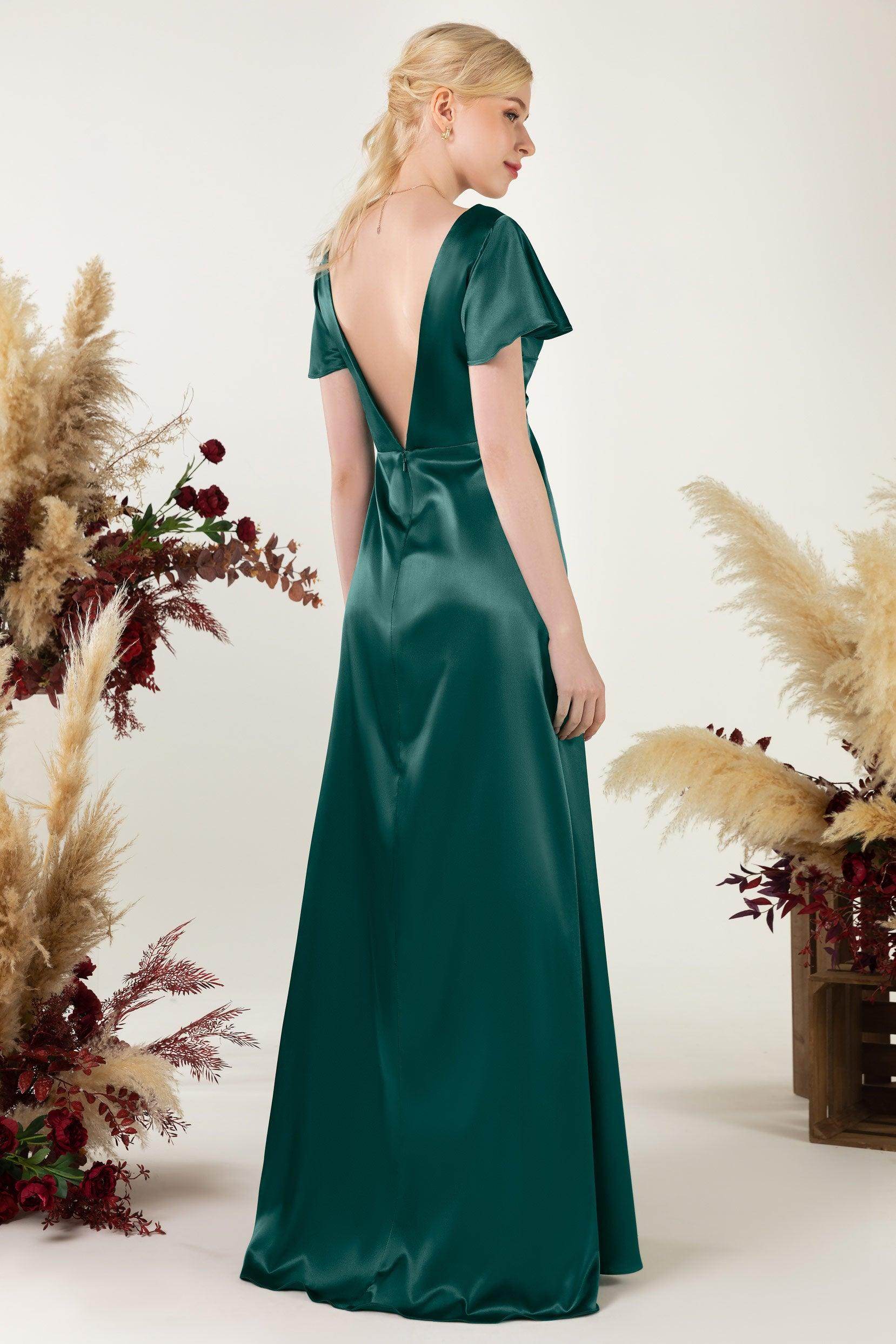 Sheath Sweep Luxe Satin Bridesmaid Dress Formal Dresses CB0504