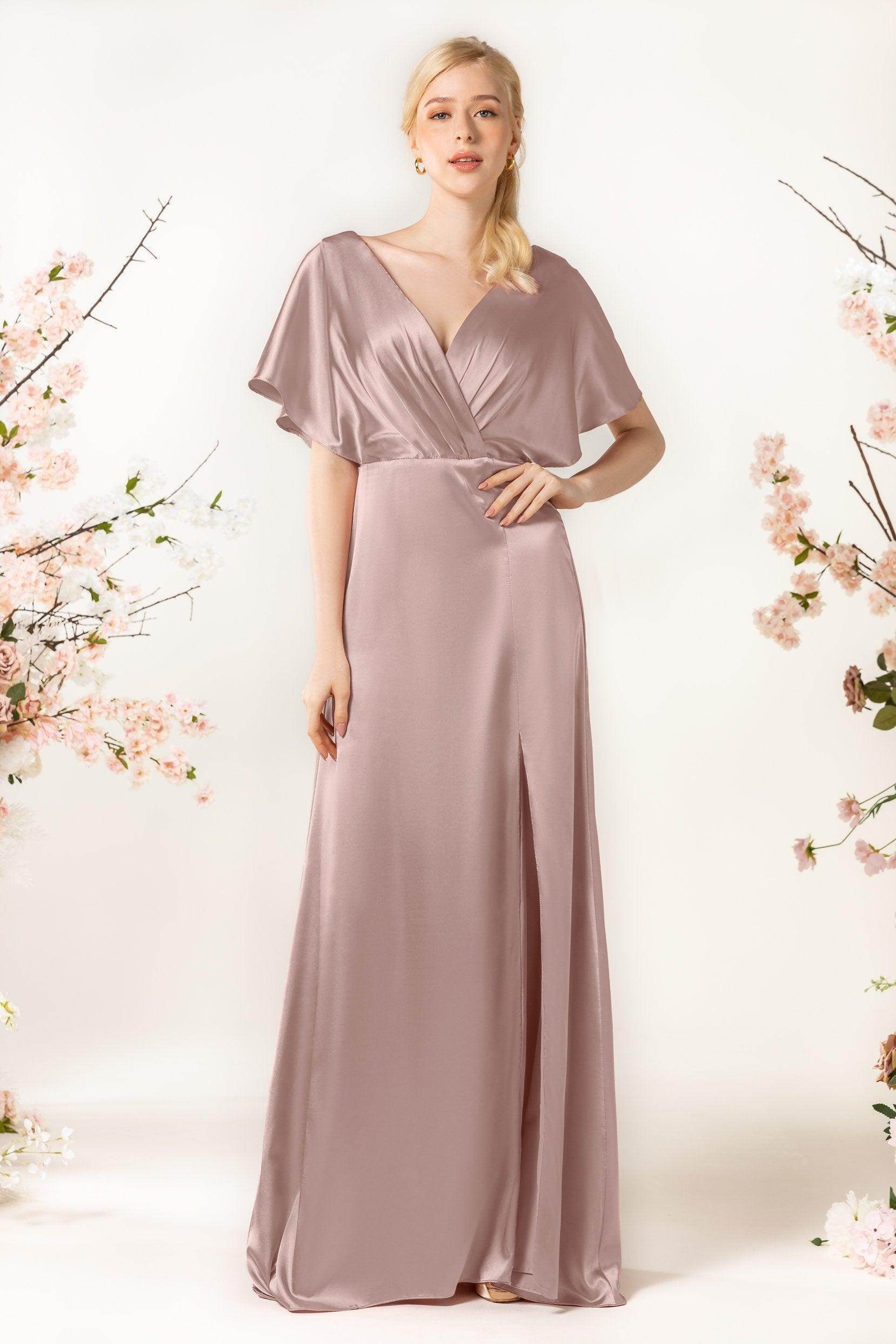 Sheath Sweep Luxe Satin Bridesmaid Dress Formal Dresses CB0505PS