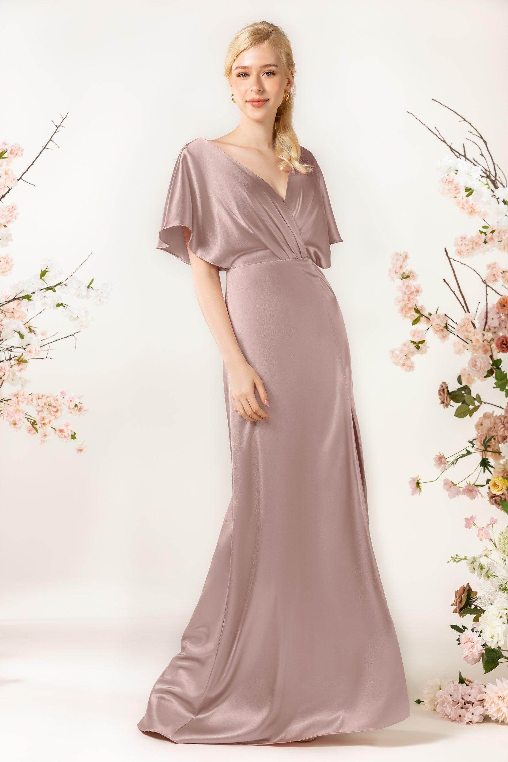 Sheath Sweep Luxe Satin Bridesmaid Dress Formal Dresses CB0505PS