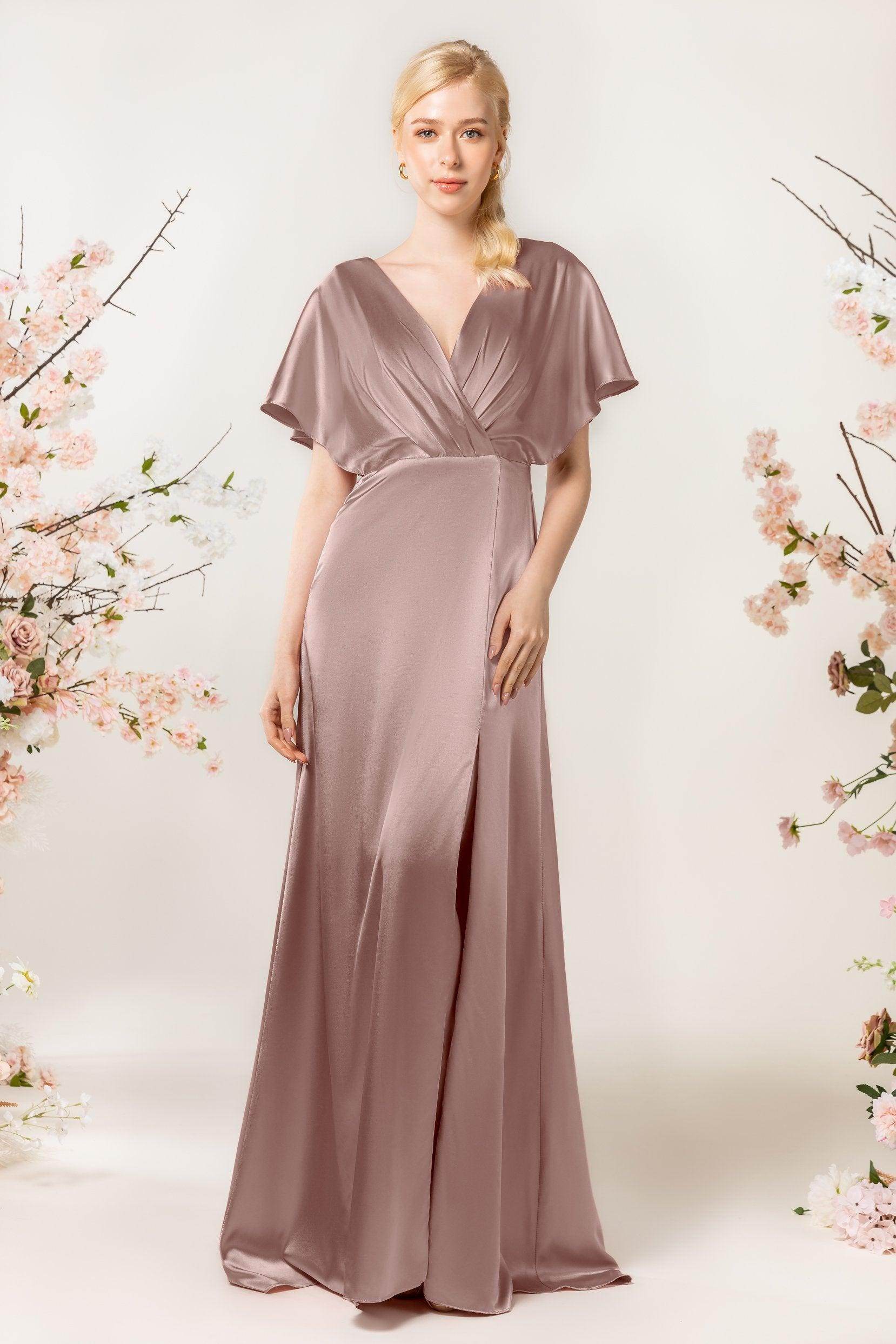 Sheath Sweep Luxe Satin Bridesmaid Dress Formal Dresses CB0505PS