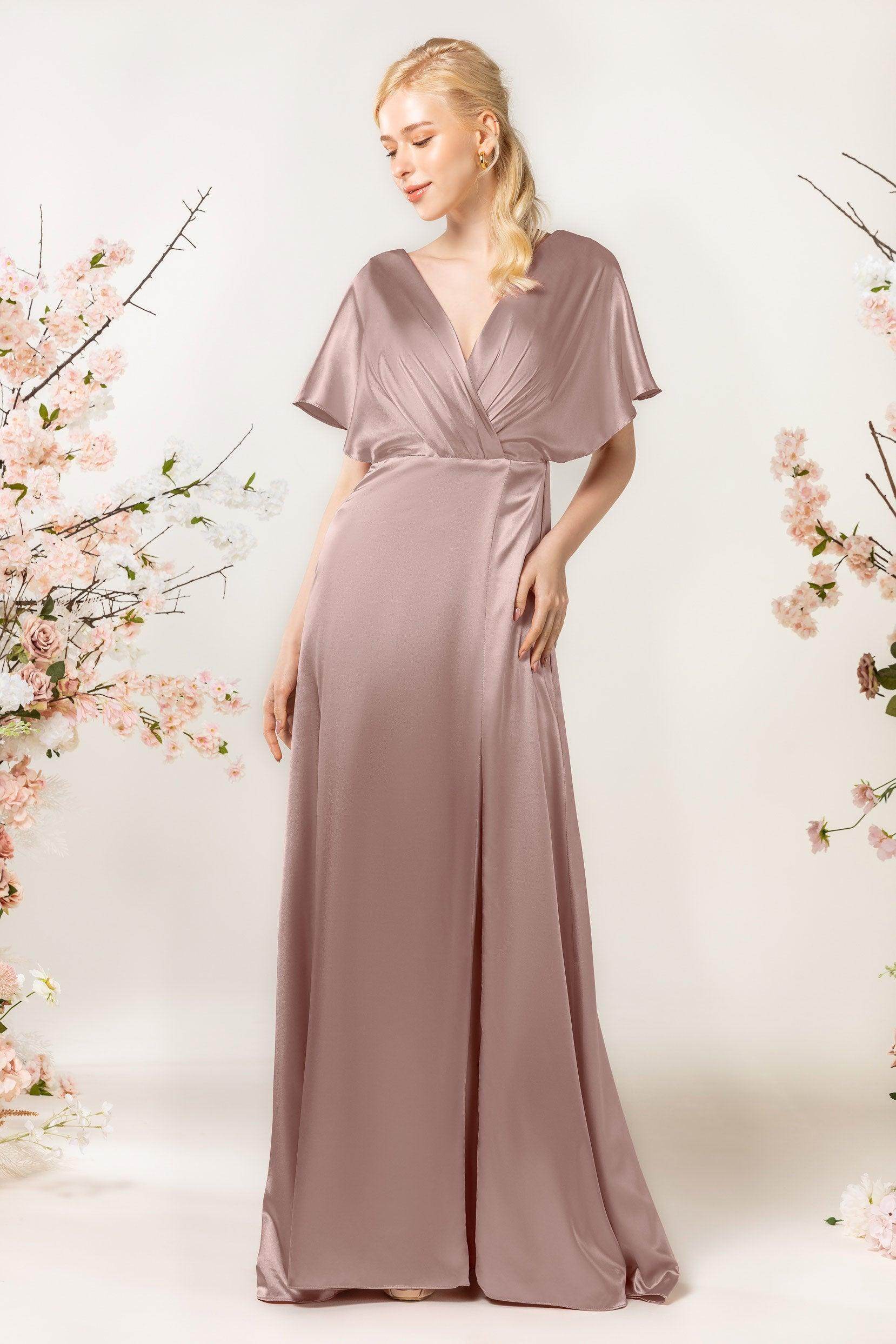 Sheath Sweep Luxe Satin Bridesmaid Dress Formal Dresses CB0505PS