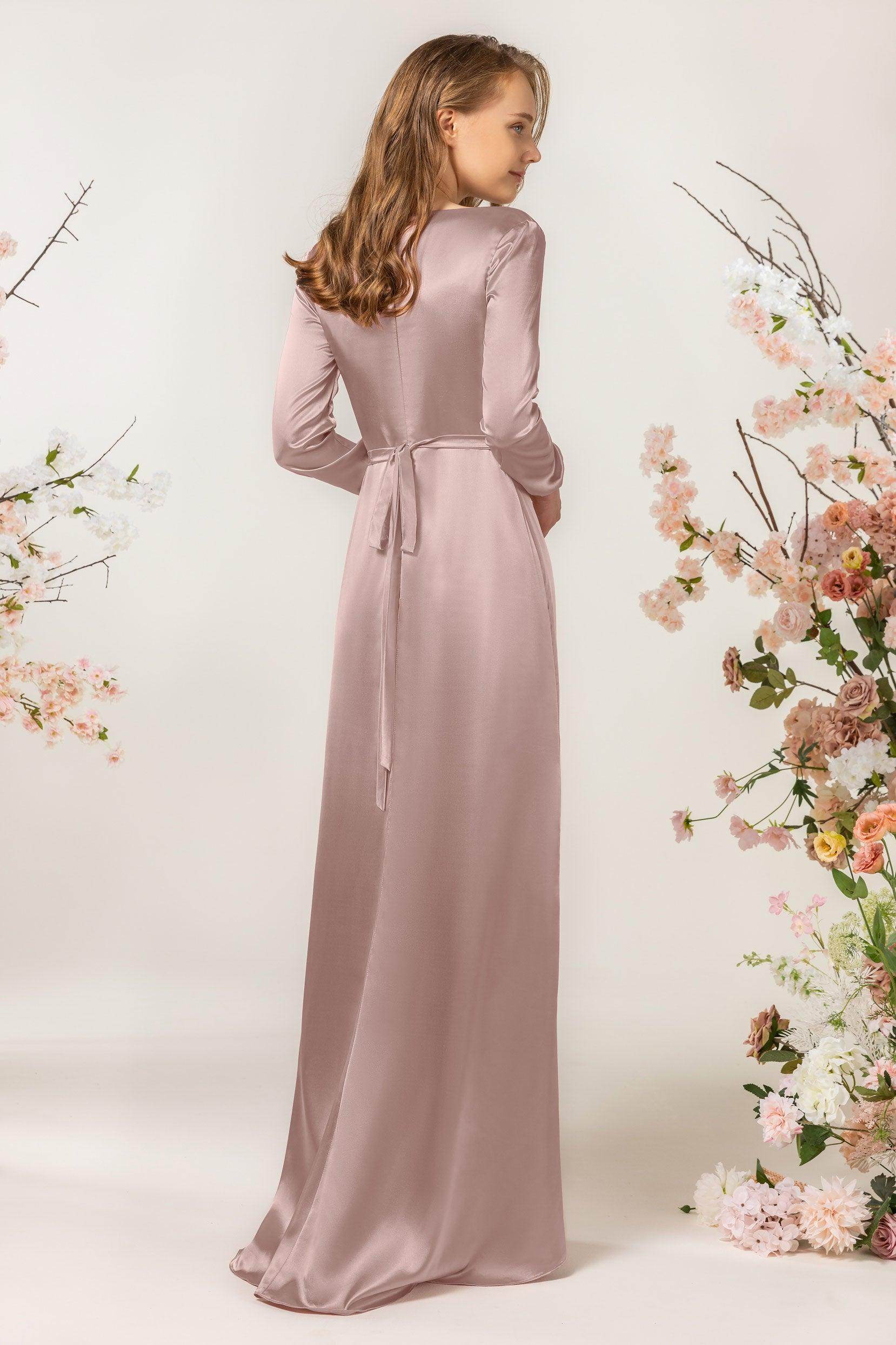 Sheath Sweep Luxe Satin Bridesmaid Dress Formal Dresses CB0506