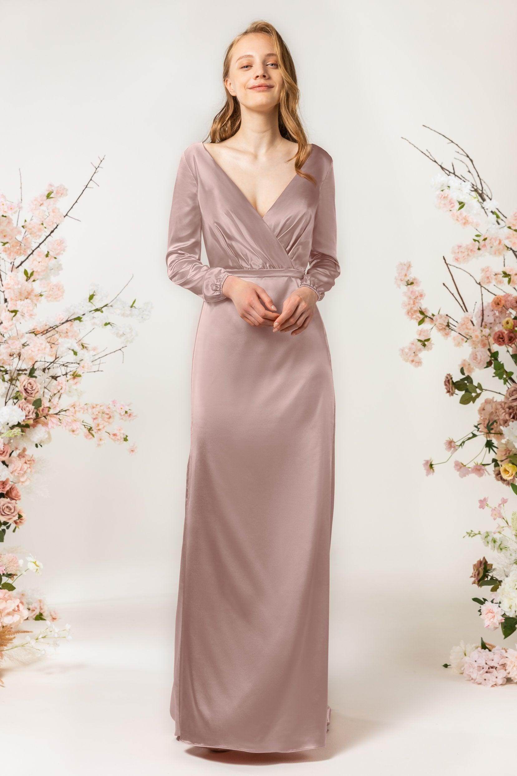 Sheath Sweep Luxe Satin Bridesmaid Dress Formal Dresses CB0506