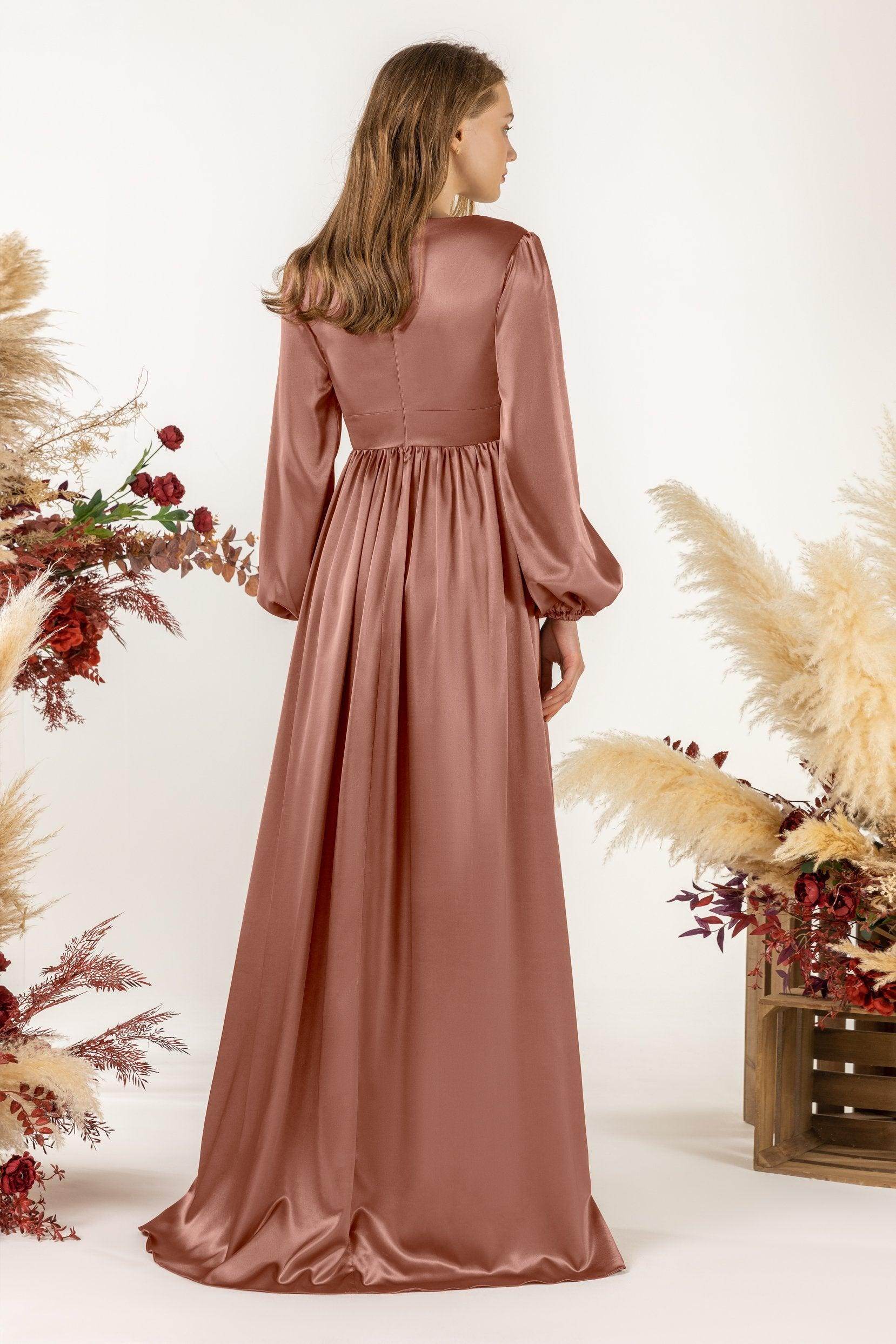 A-Line Sweep Luxe Satin Bridesmaid Dress Formal Dresses CB0508