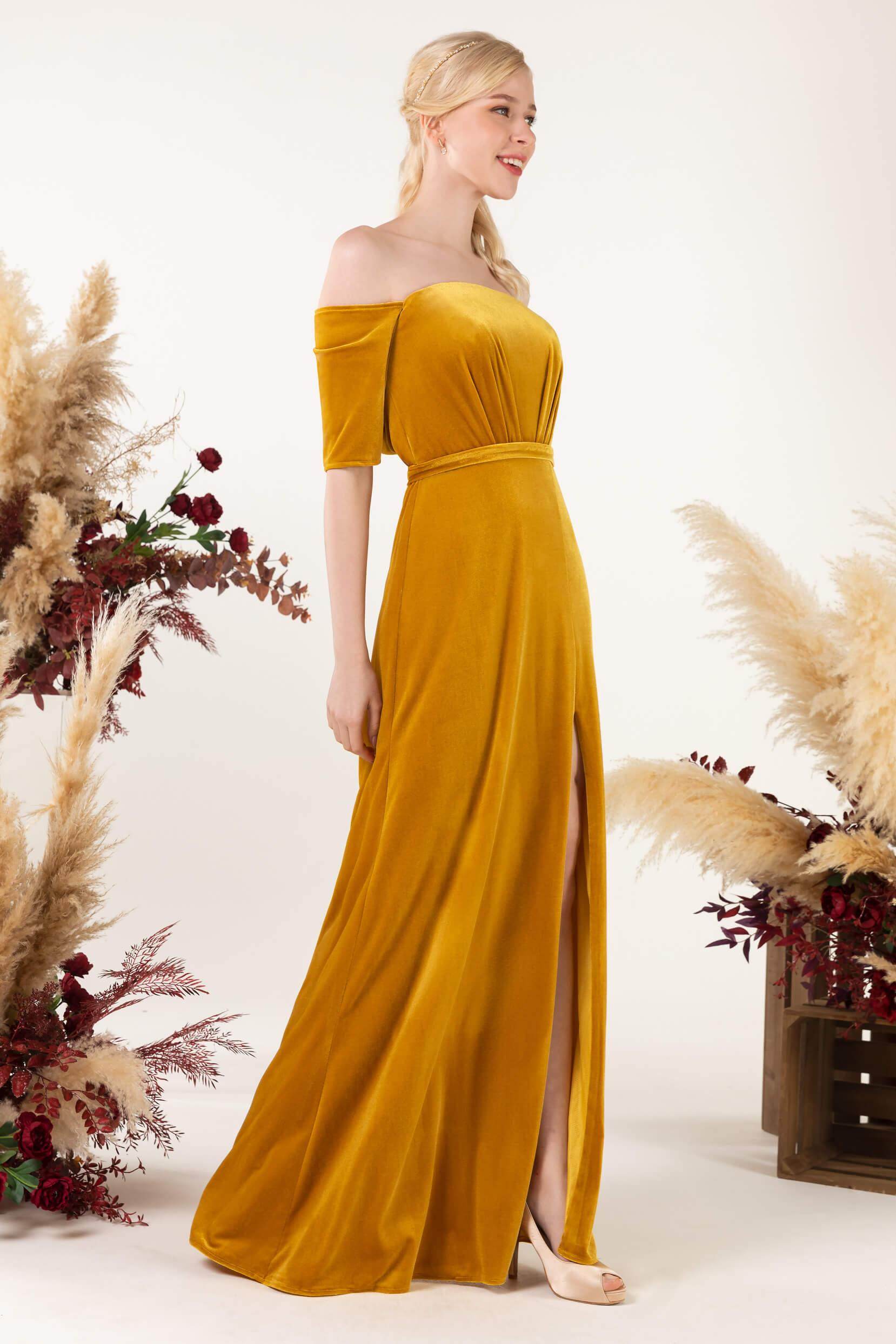 Sheath Sweep-Brush Train Velvet Bridesmaid Dress CB0519
