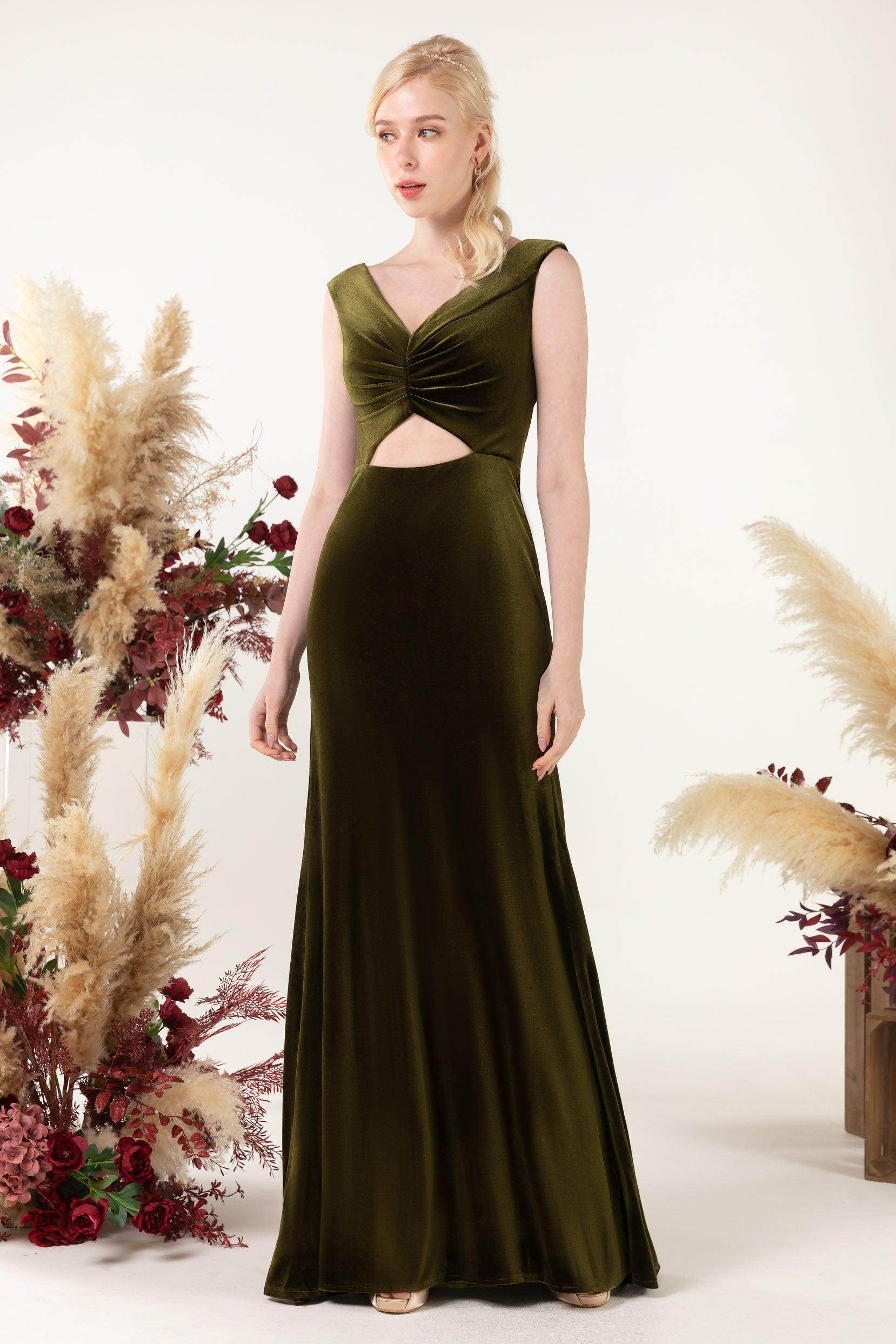 Trumpet Sweep-Brush Train Velvet Bridesmaid Dress Formal Dresses CB0521