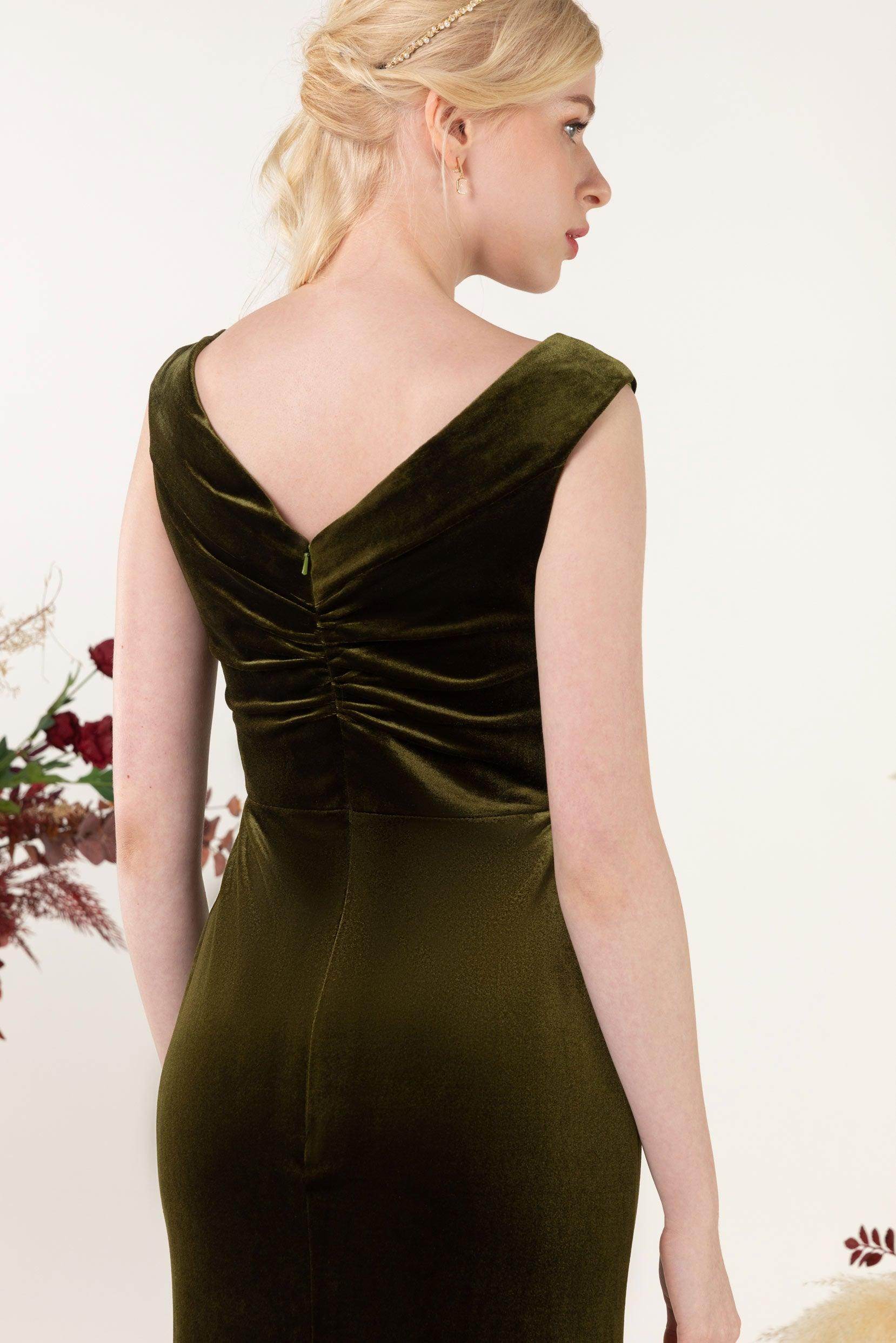 Trumpet Sweep-Brush Train Velvet Bridesmaid Dress Formal Dresses CB0521