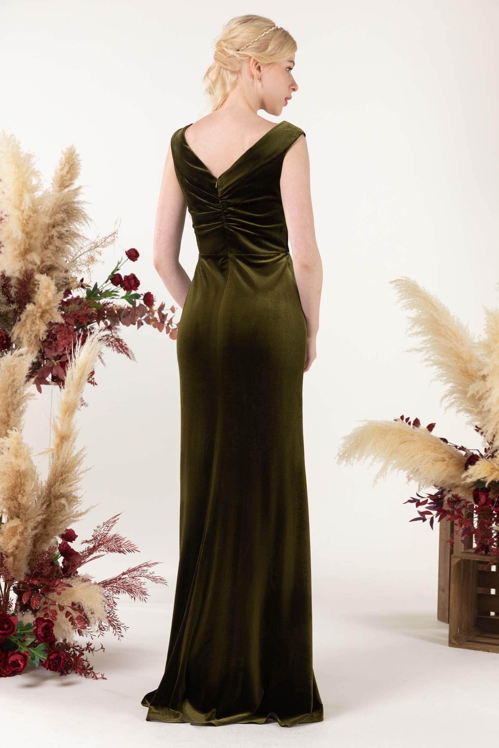 Trumpet Sweep-Brush Train Velvet Bridesmaid Dress Formal Dresses CB0521