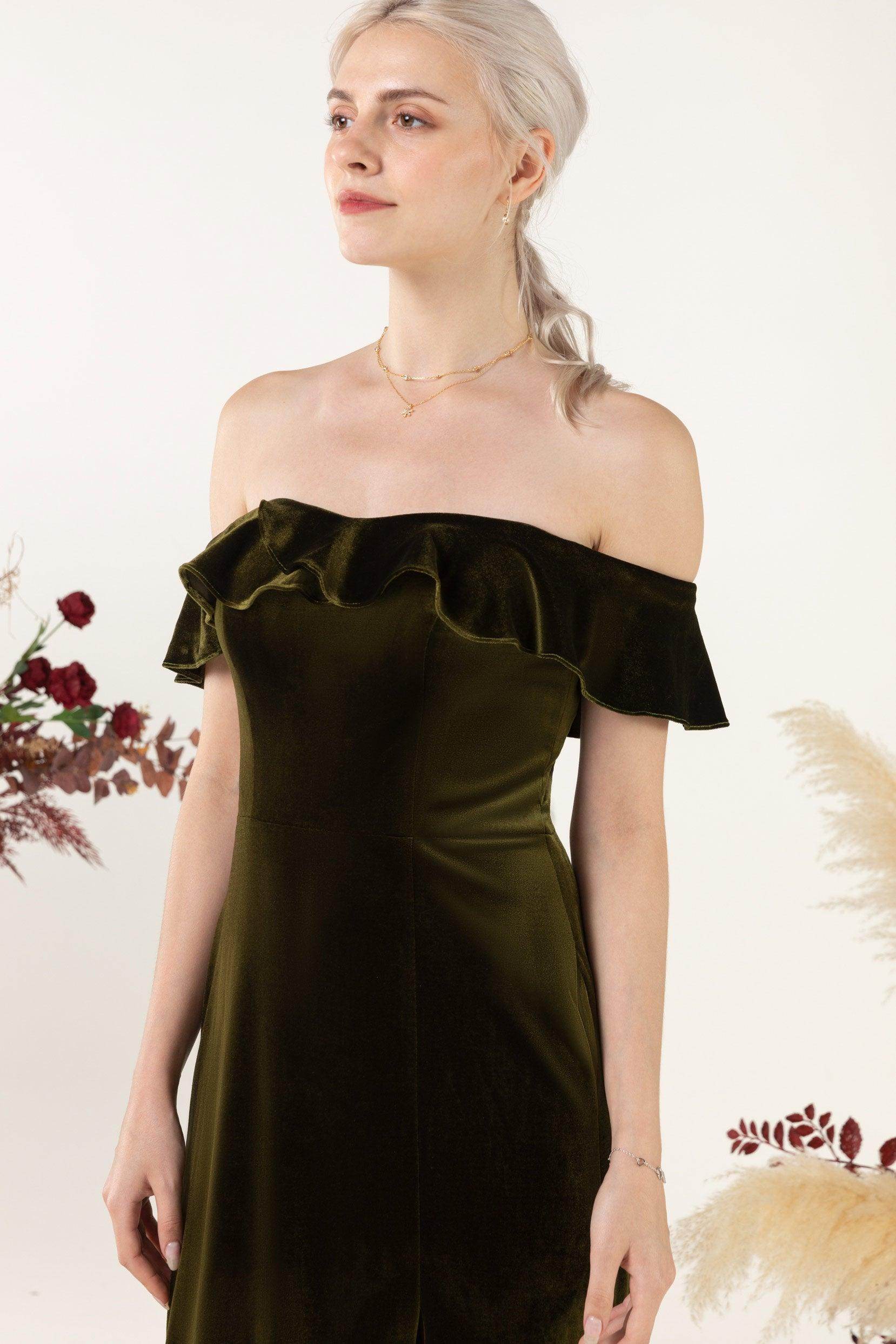Sheath-Column Floor Length Velvet Bridesmaid Dress Formal Dresses CB0522