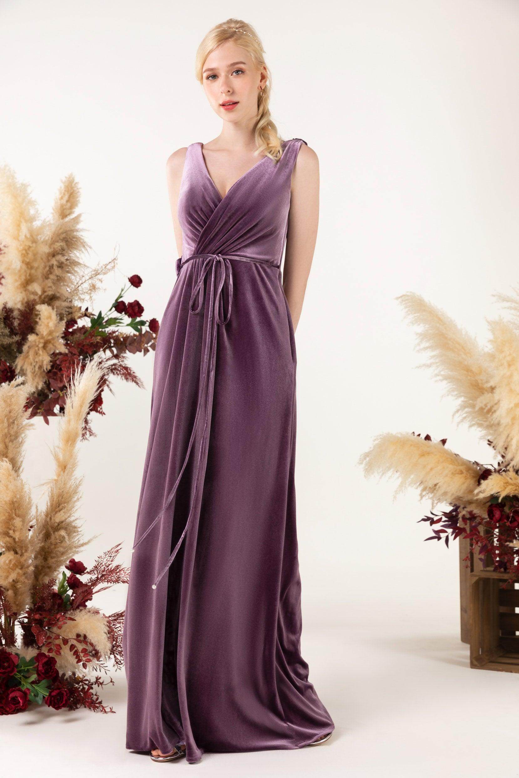 Sheath-Column Floor Length Velvet Bridesmaid Dress Formal Dresses CB0525