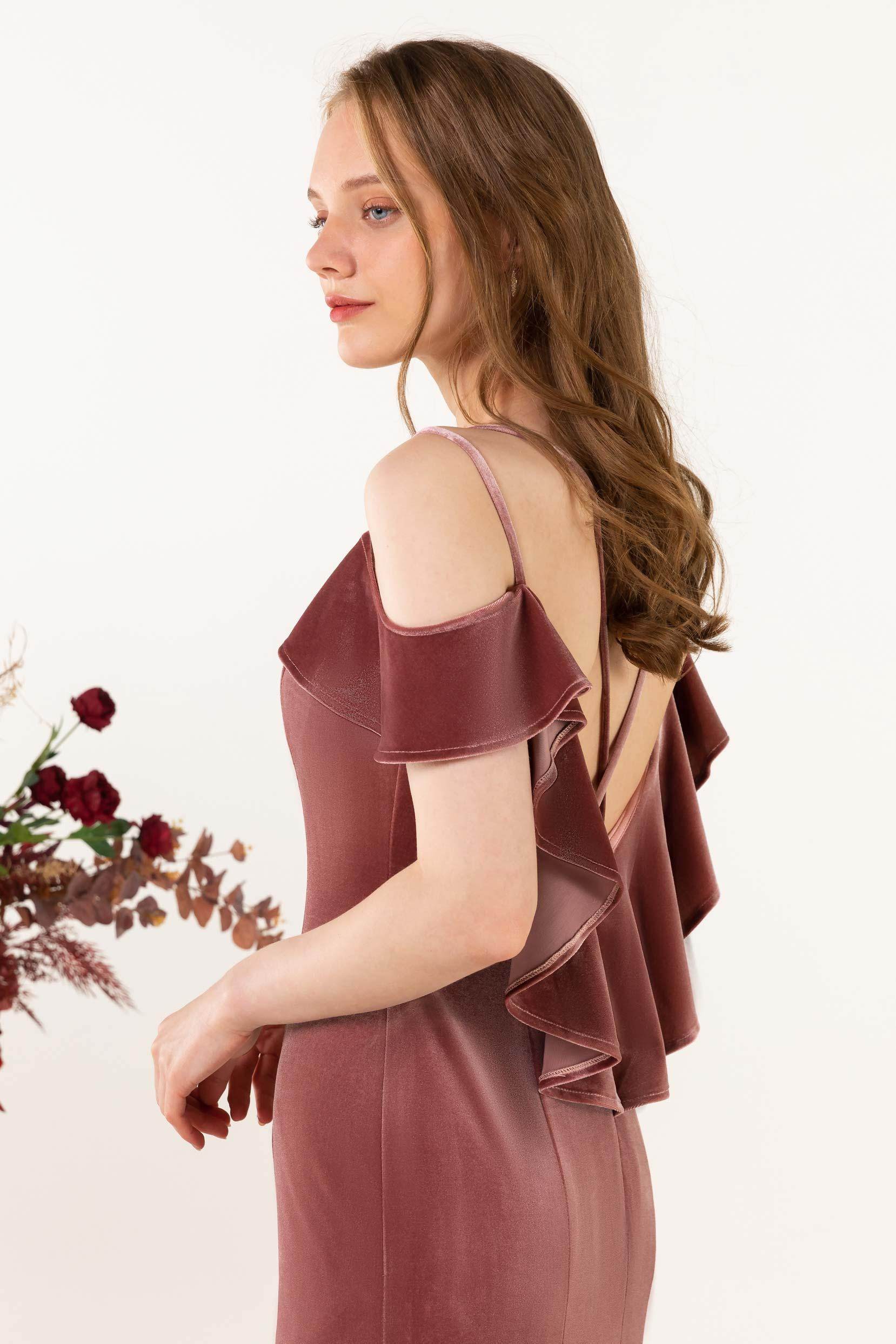 Trumpet Sweep-Brush Train Velvet Bridesmaid Dress Formal Dresses CB0526