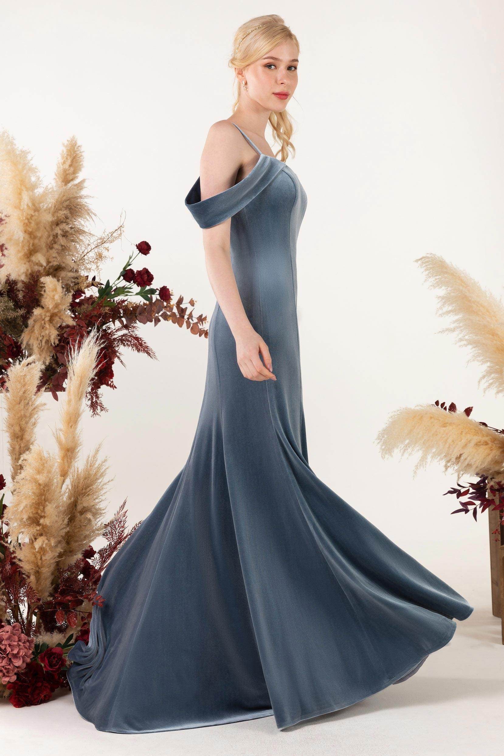 Trumpet Sweep-Brush Train Velvet Bridesmaid Dress Formal Dresses CB0531