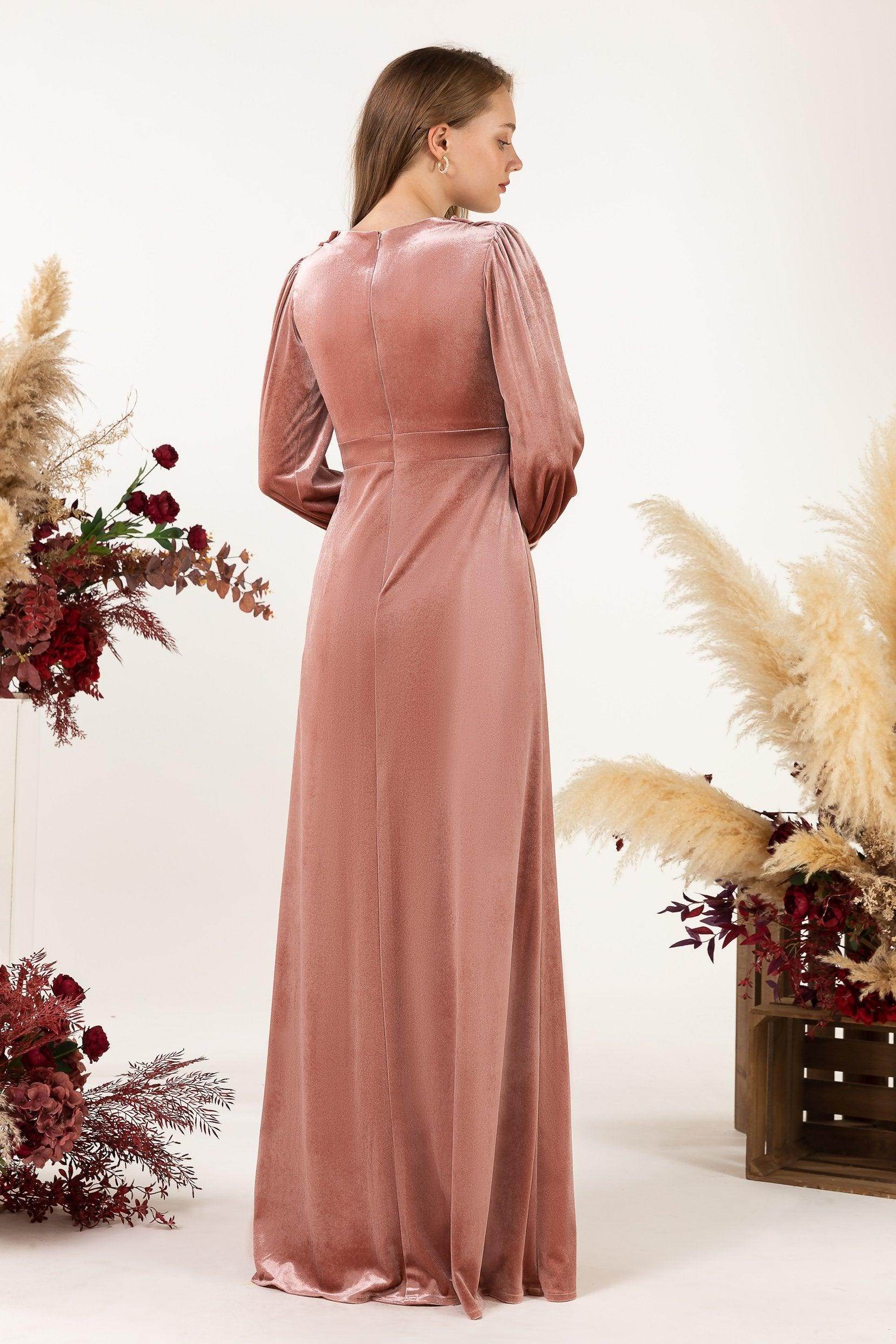 Sheath-Column Floor Length Velvet Bridesmaid Dress Formal Dresses CB0535