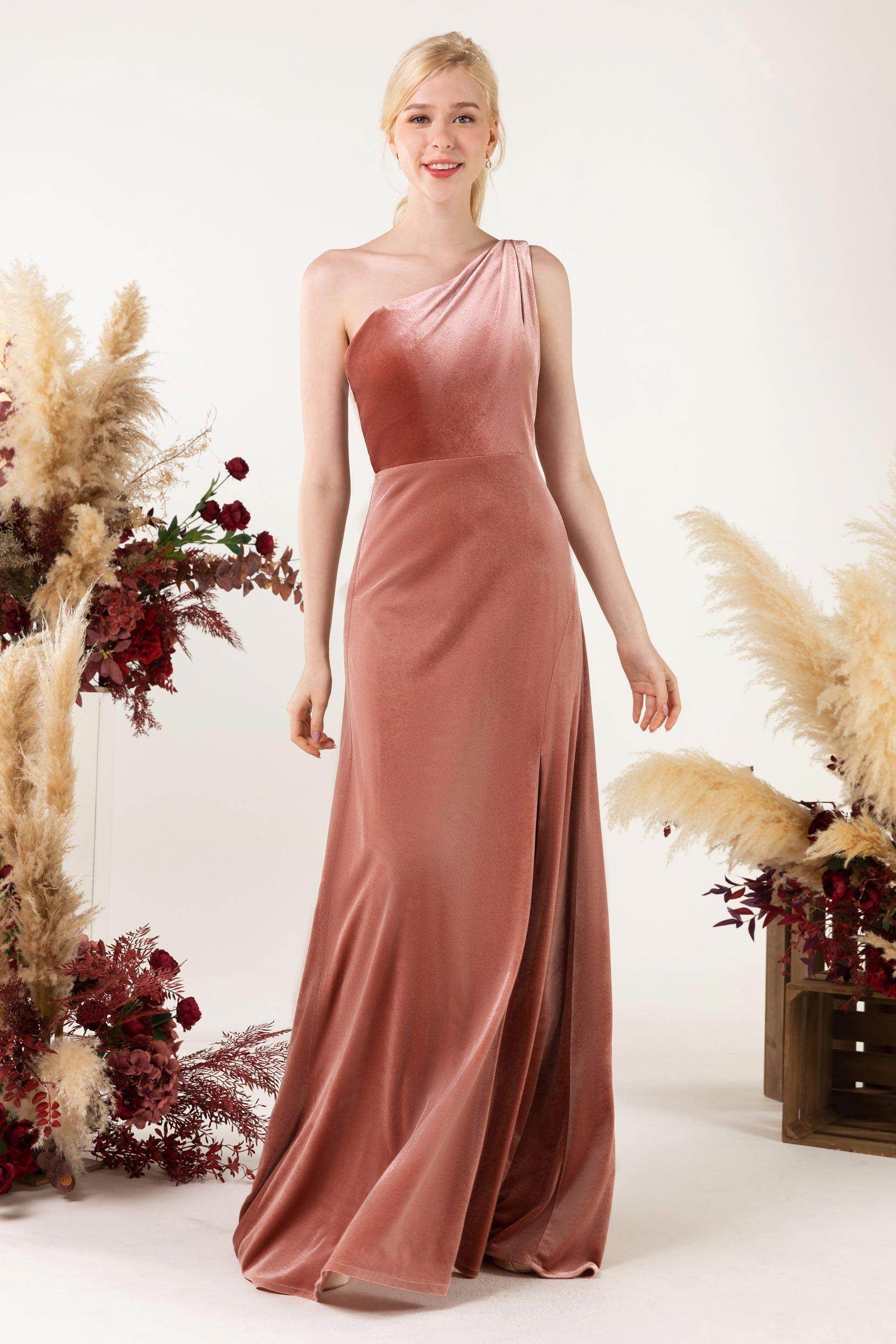 Sheath Sweep-Brush Train Velvet Bridesmaid Dress Formal Dresses CB0537PS