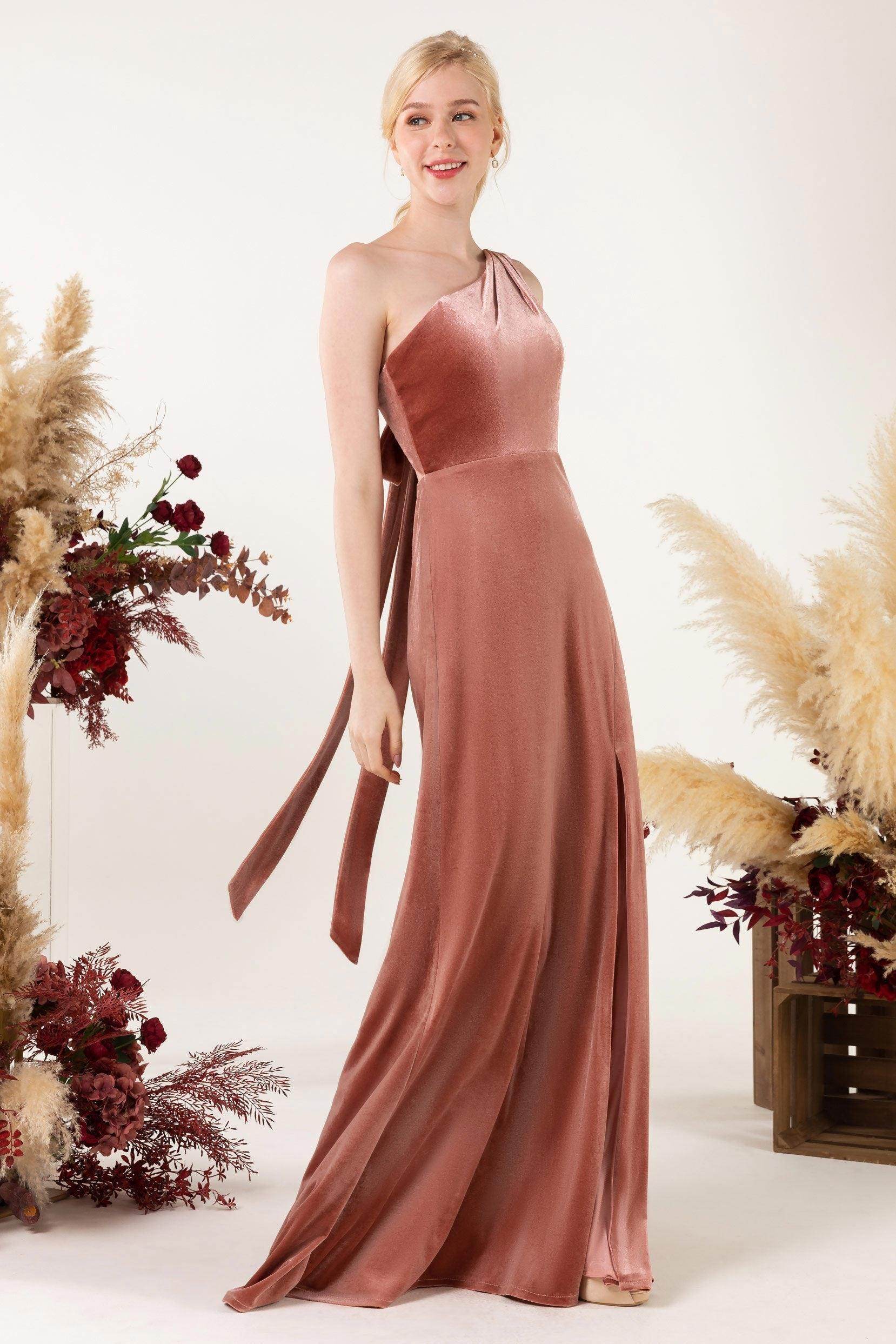 Sheath Sweep-Brush Train Velvet Bridesmaid Dress Formal Dresses CB0537PS