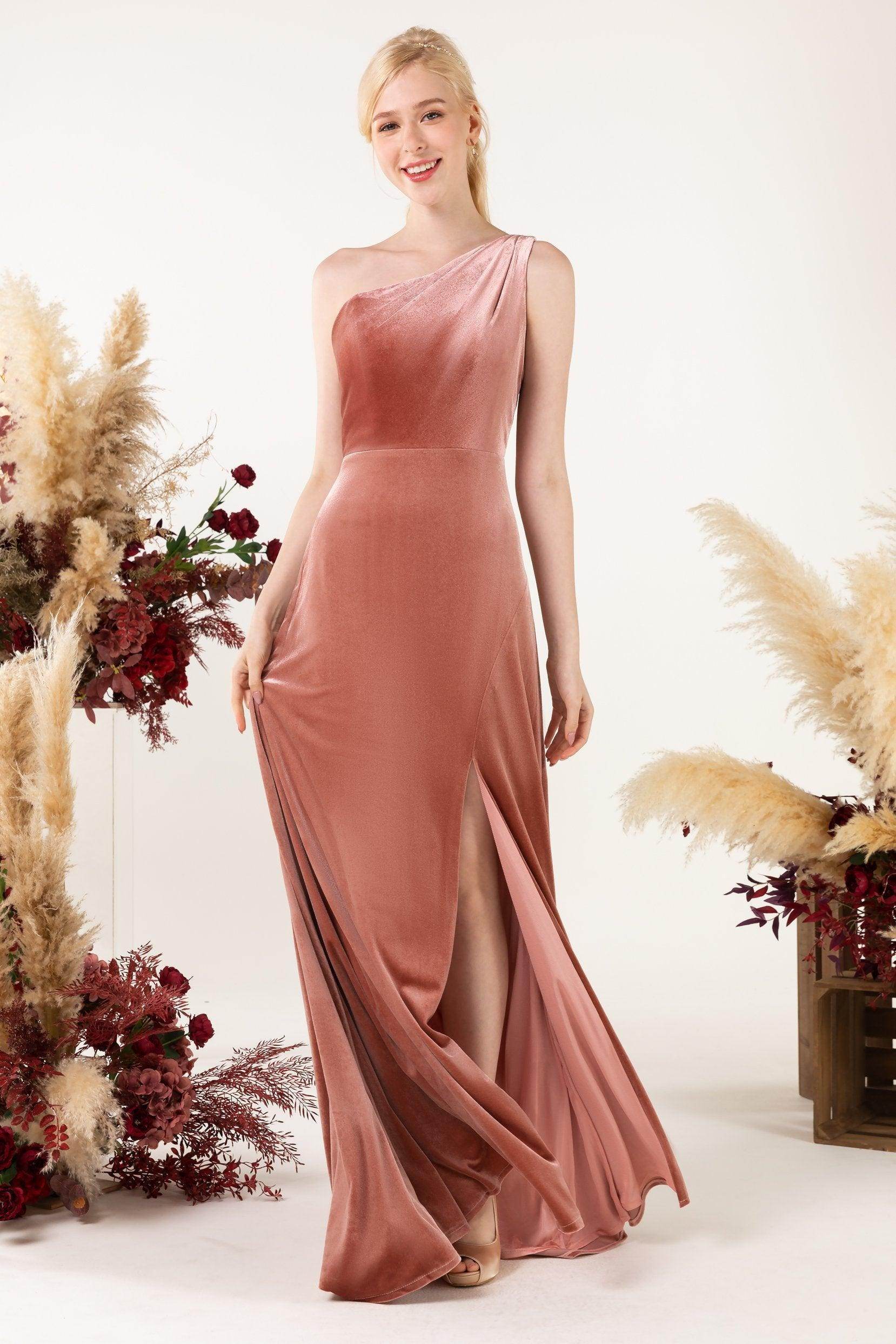 Sheath Sweep-Brush Train Velvet Bridesmaid Dress Formal Dresses CB0537PS