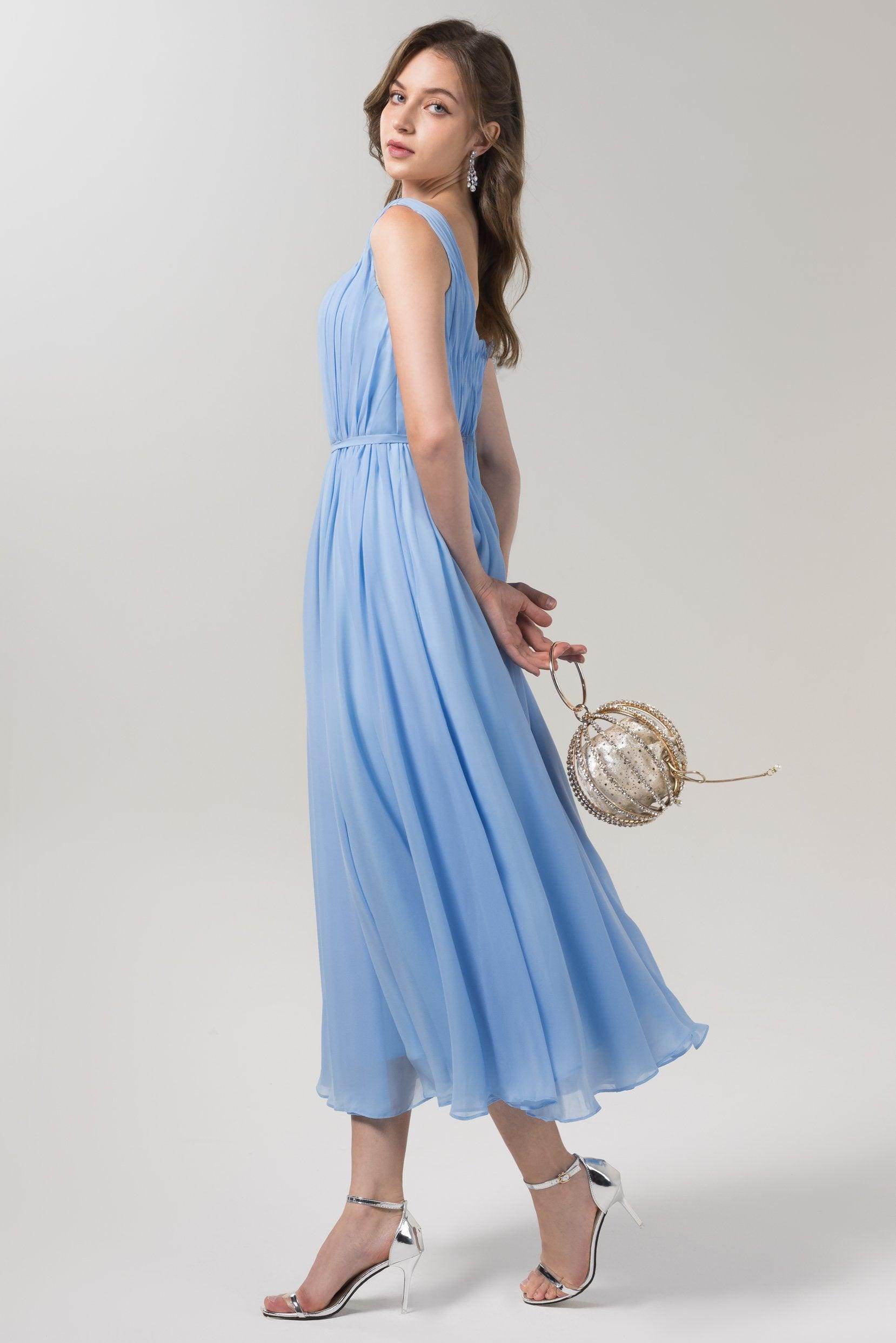 A-Line Tea Length Chiffon Bridesmaid Dress CB0555PS