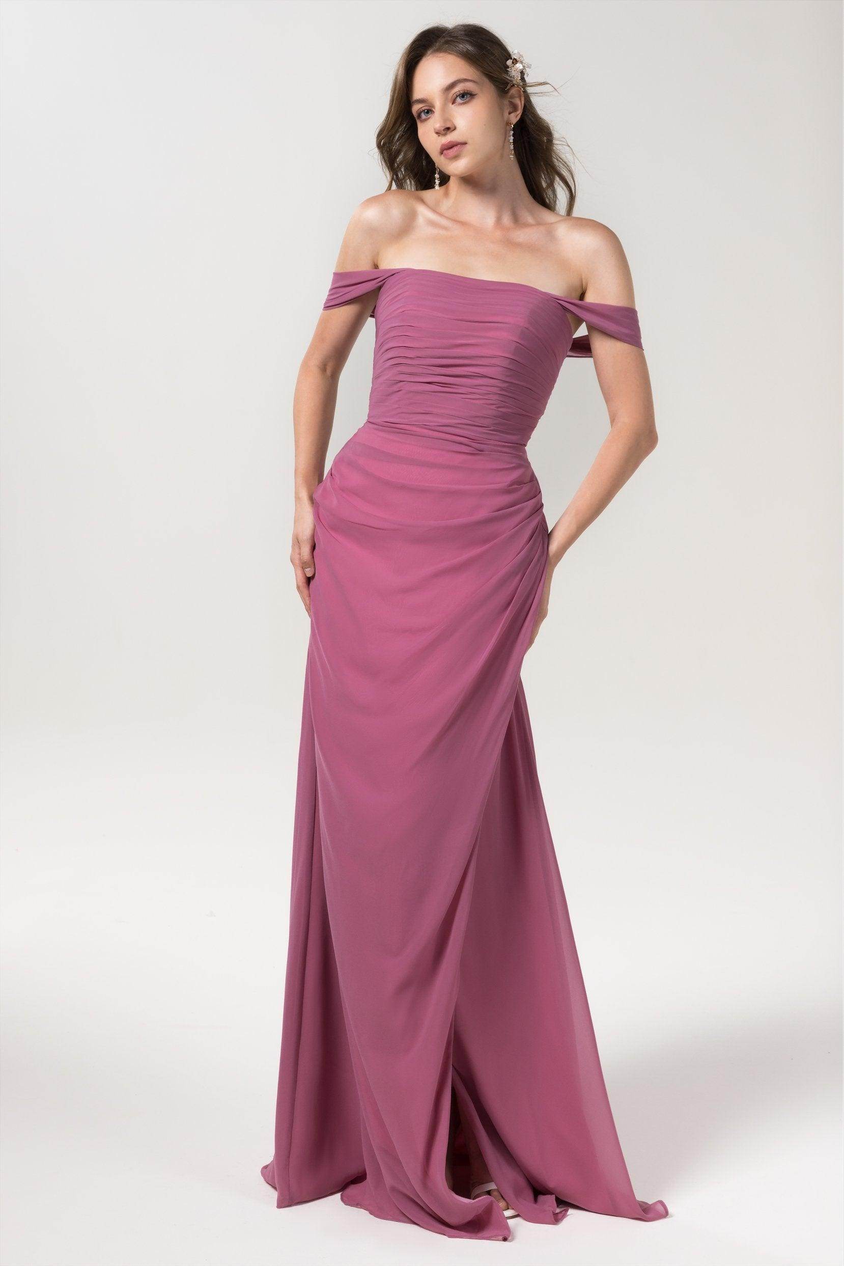 Sheath-Column Floor Length Chiffon Bridesmaid Dress Formal Dresses CB0561