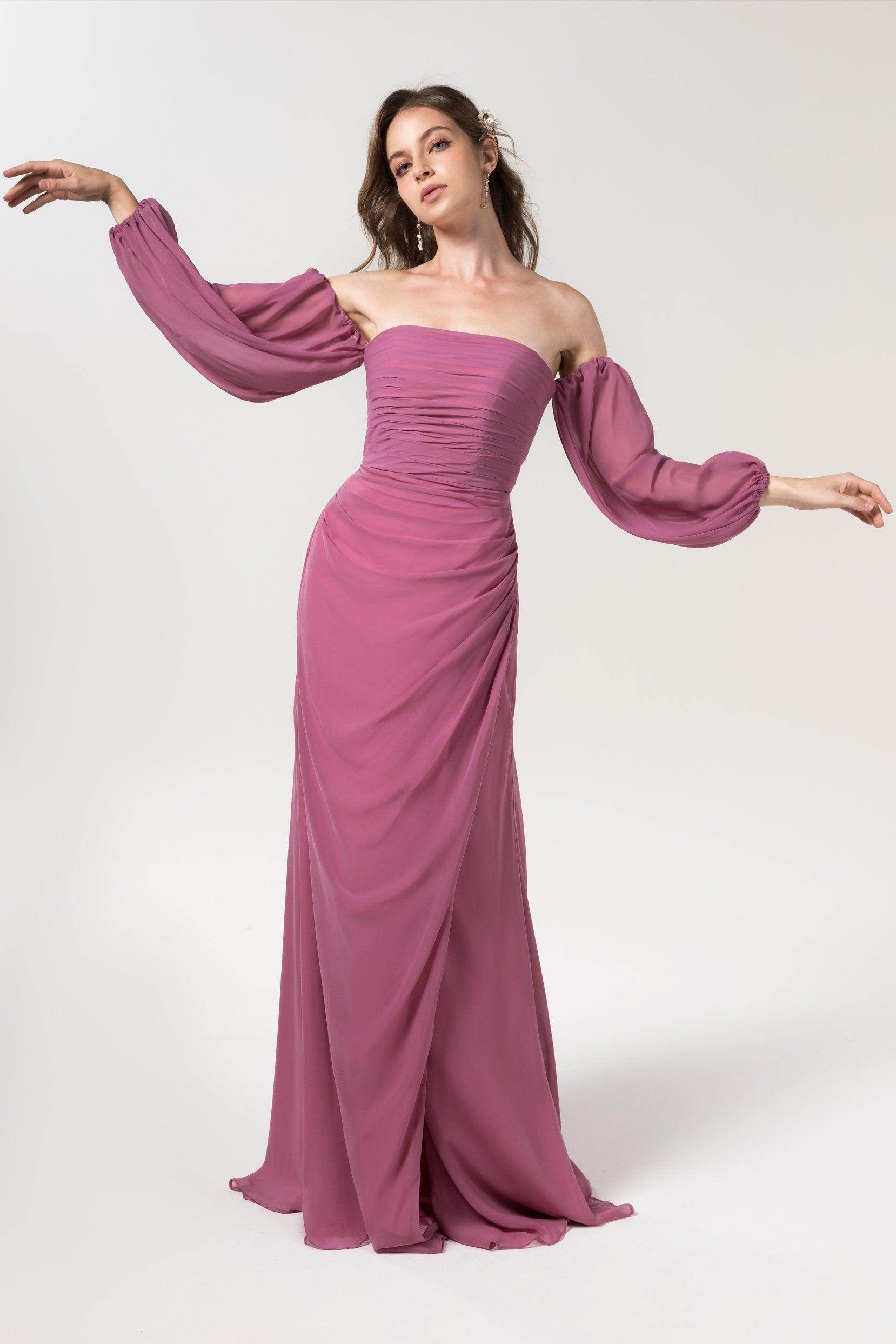 Sheath-Column Floor Length Chiffon Bridesmaid Dress Formal Dresses CB0561