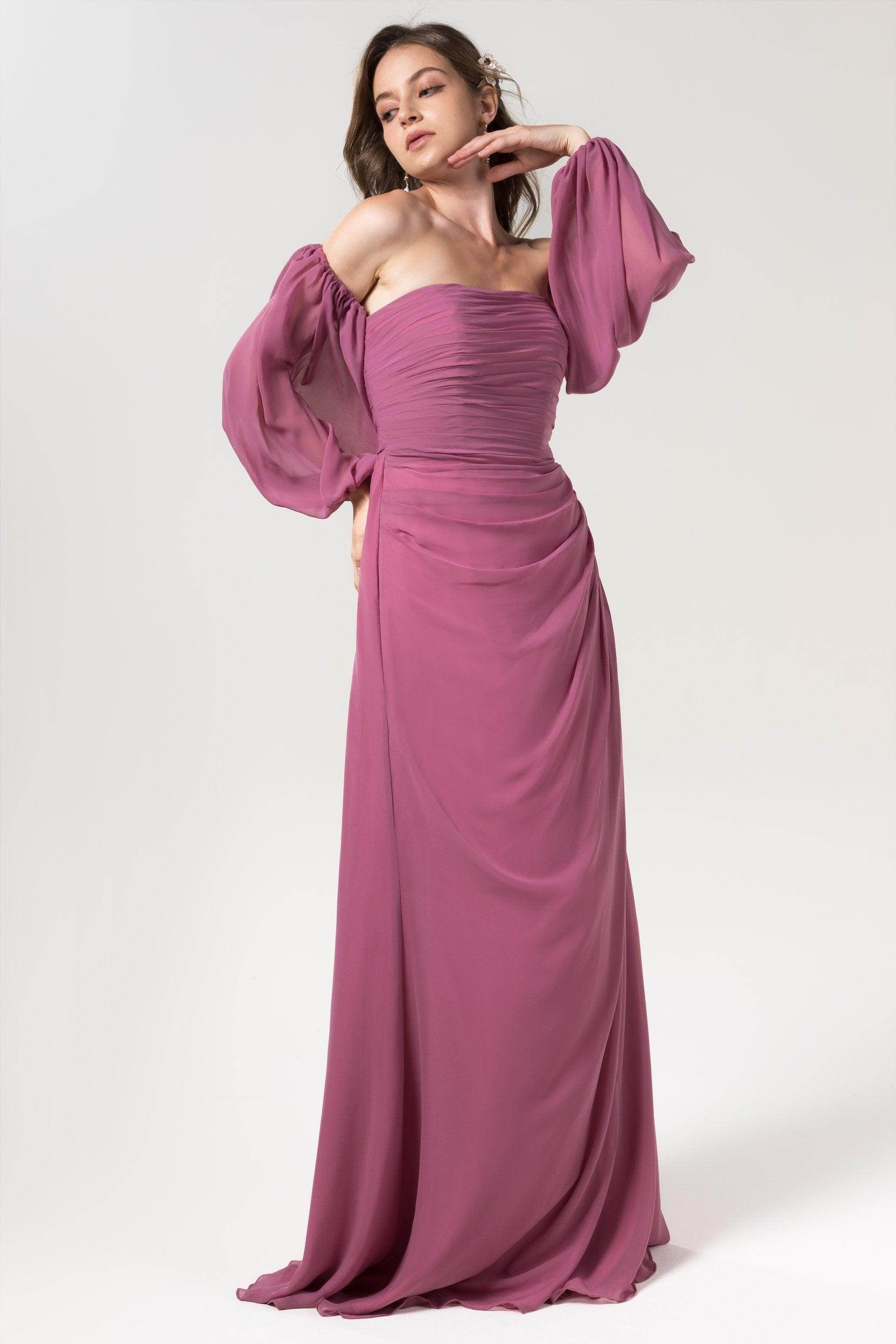Sheath-Column Floor Length Chiffon Bridesmaid Dress Formal Dresses CB0561