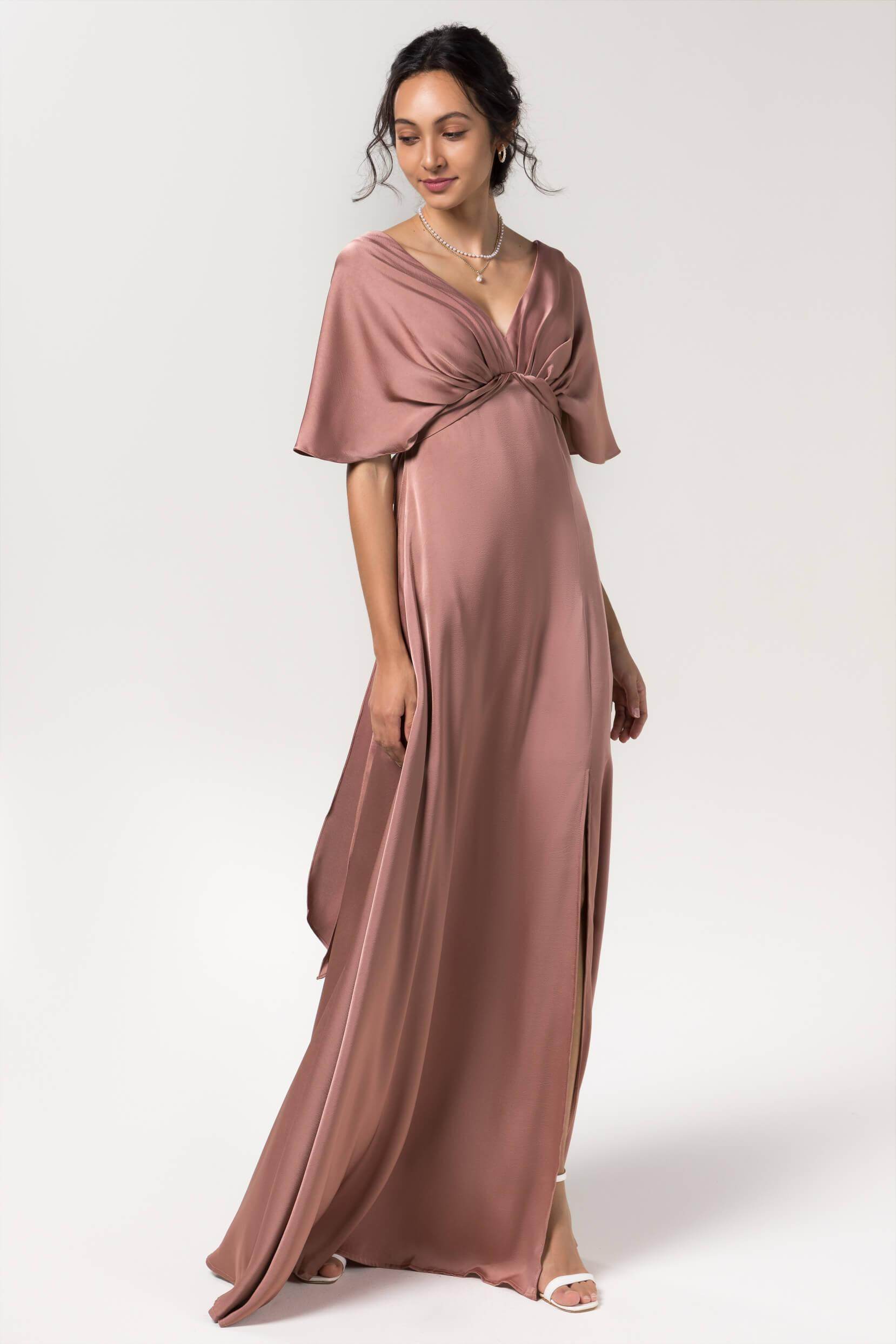 Sheath Floor Length Luxe Satin Bridesmaid Dress Formal Dresses CB0584PS