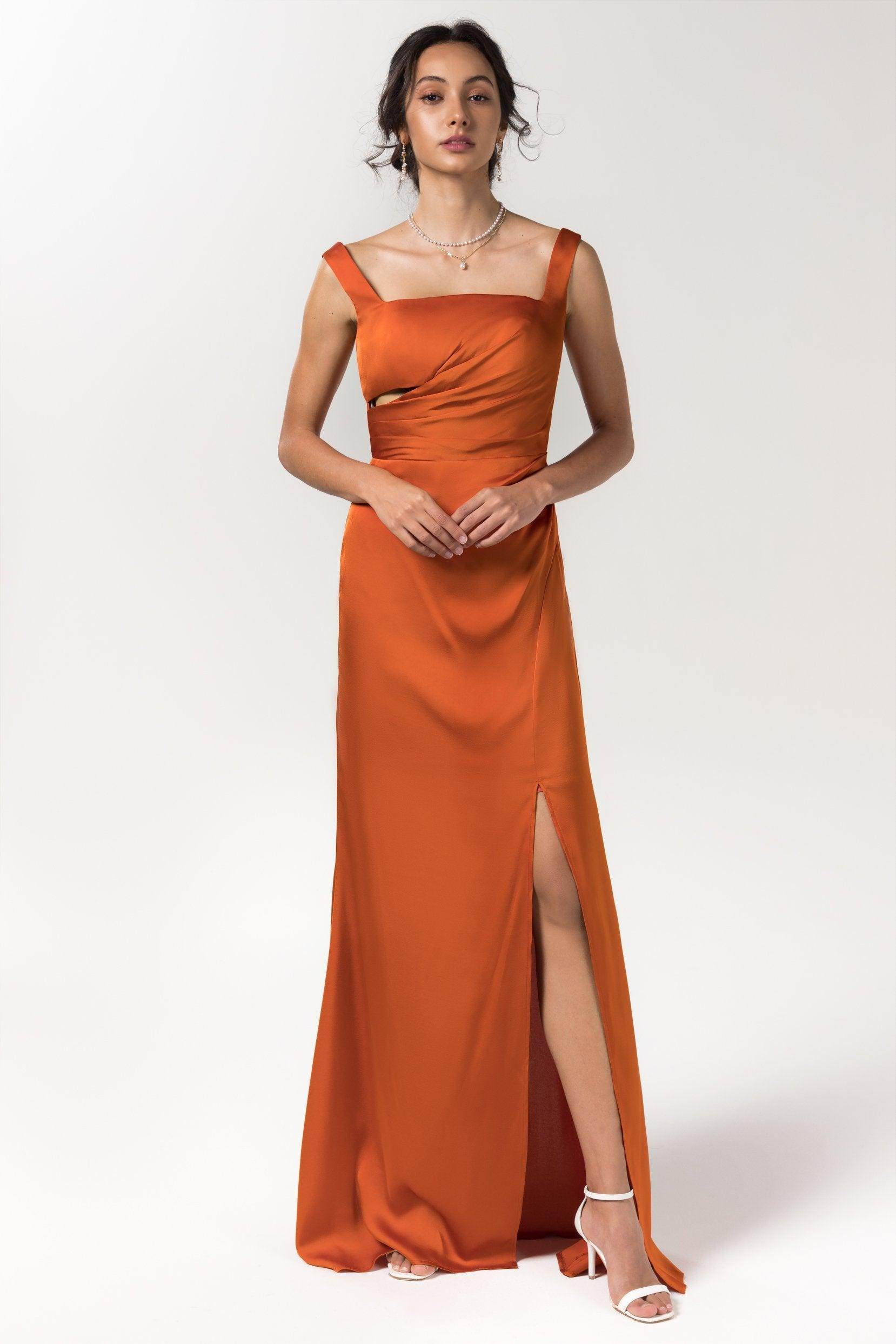 Sheath Floor Length Luxe Satin Bridesmaid Dress Formal Dresses CB0590