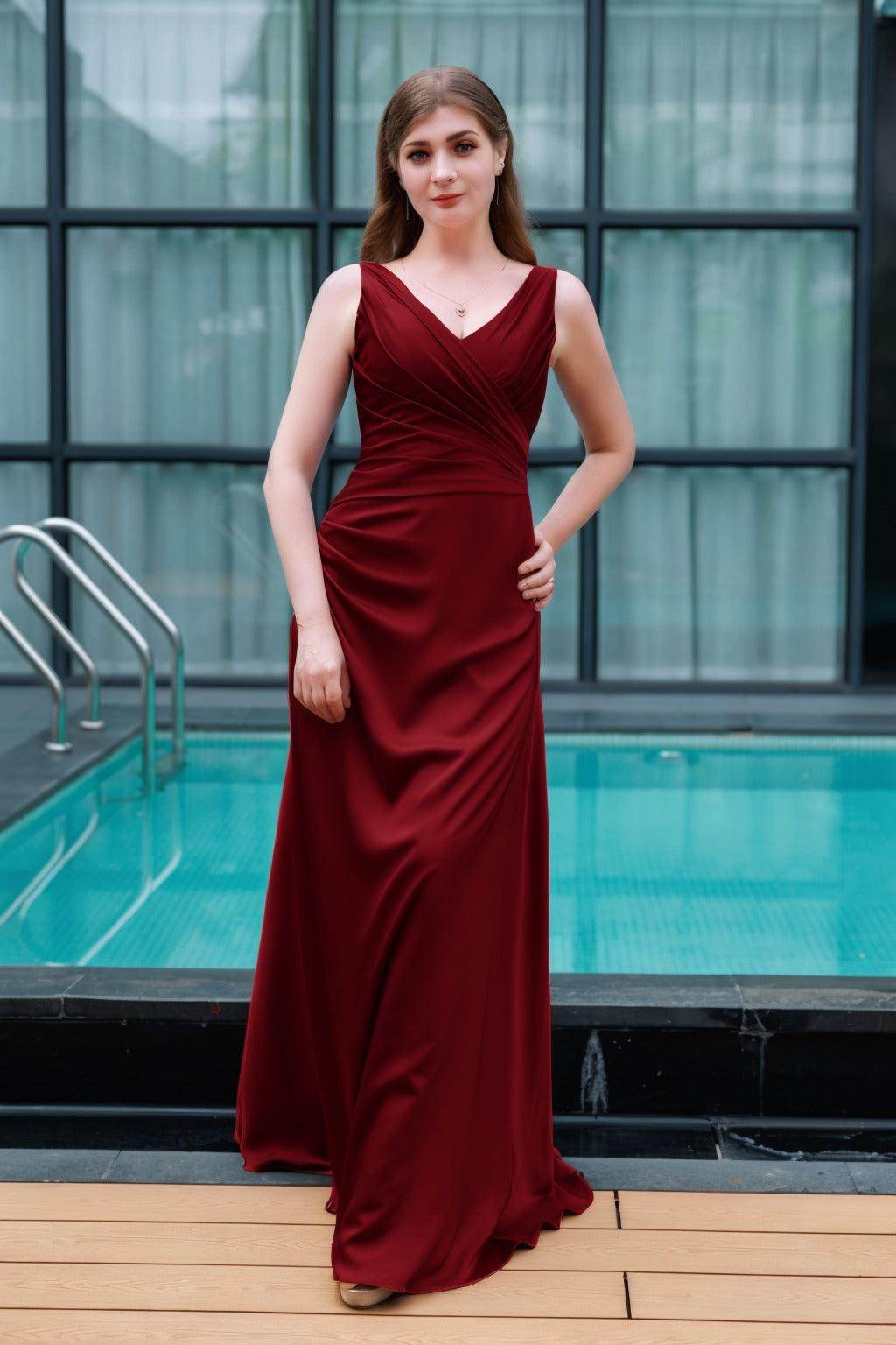 Sheath-Column Floor Length Luxe Satin Bridesmaid Dress CB0713
