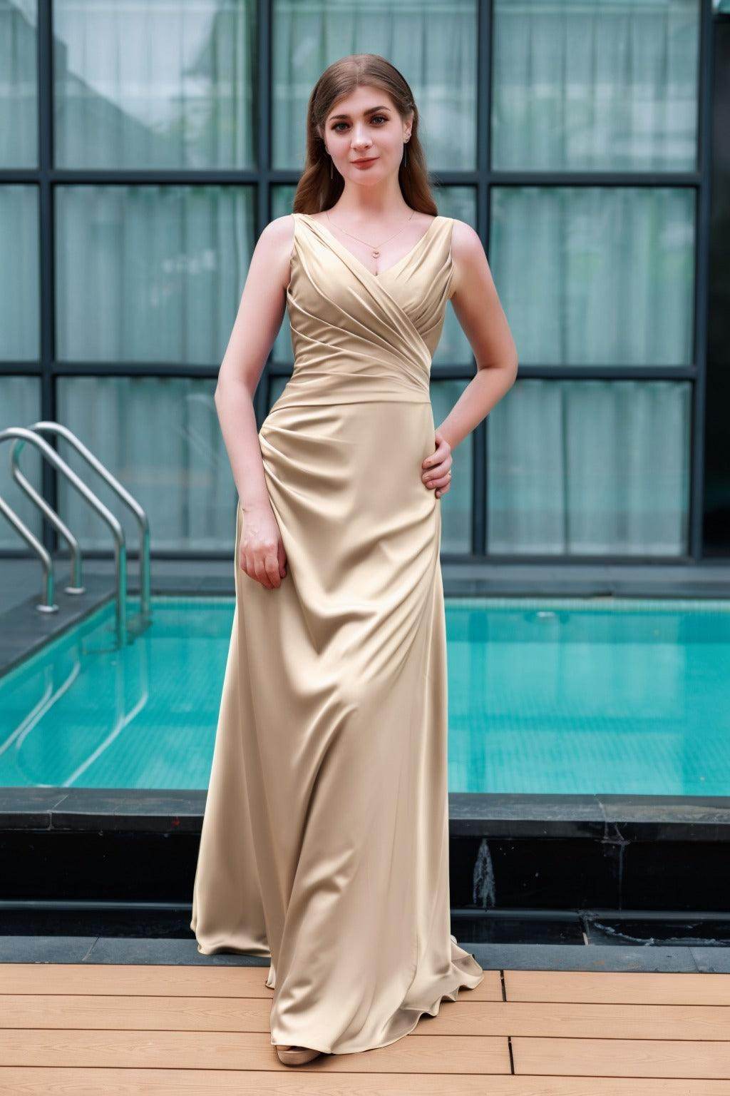 Sheath-Column Floor Length Luxe Satin Bridesmaid Dress CB0713