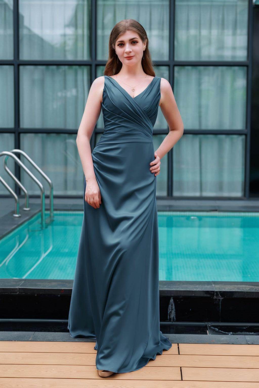 Sheath-Column Floor Length Luxe Satin Bridesmaid Dress CB0713
