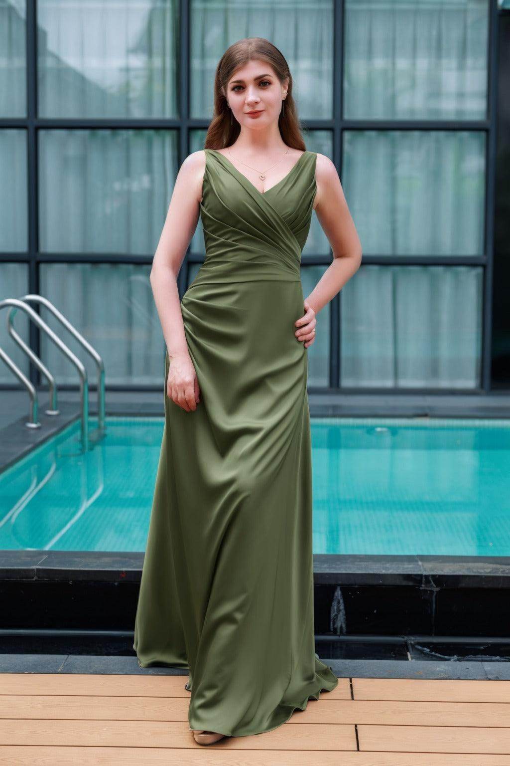 Sheath-Column Floor Length Luxe Satin Bridesmaid Dress CB0713
