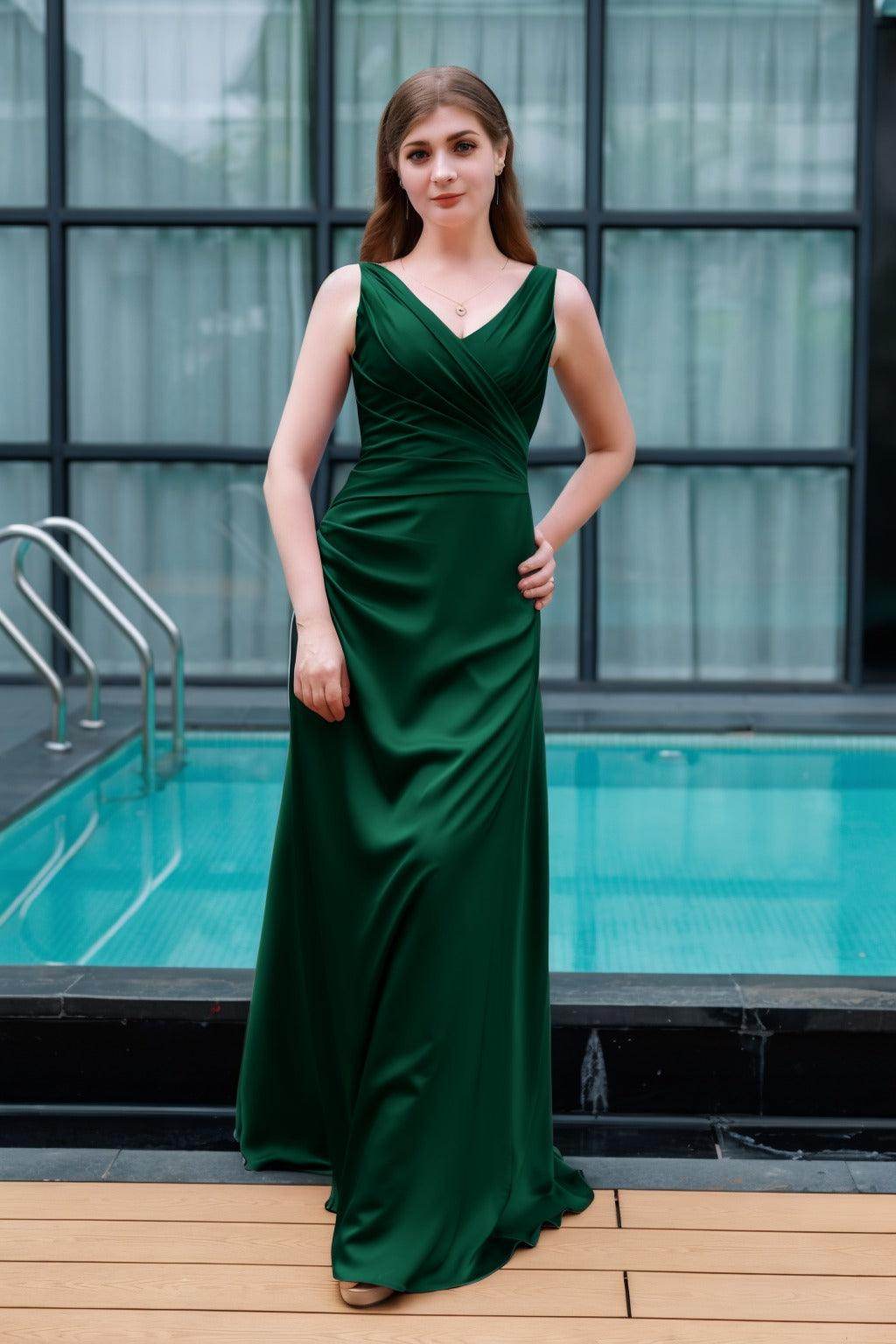 Sheath-Column Floor Length Luxe Satin Bridesmaid Dress CB0713