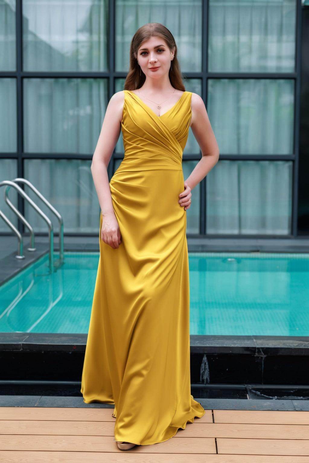 Sheath-Column Floor Length Luxe Satin Bridesmaid Dress CB0713