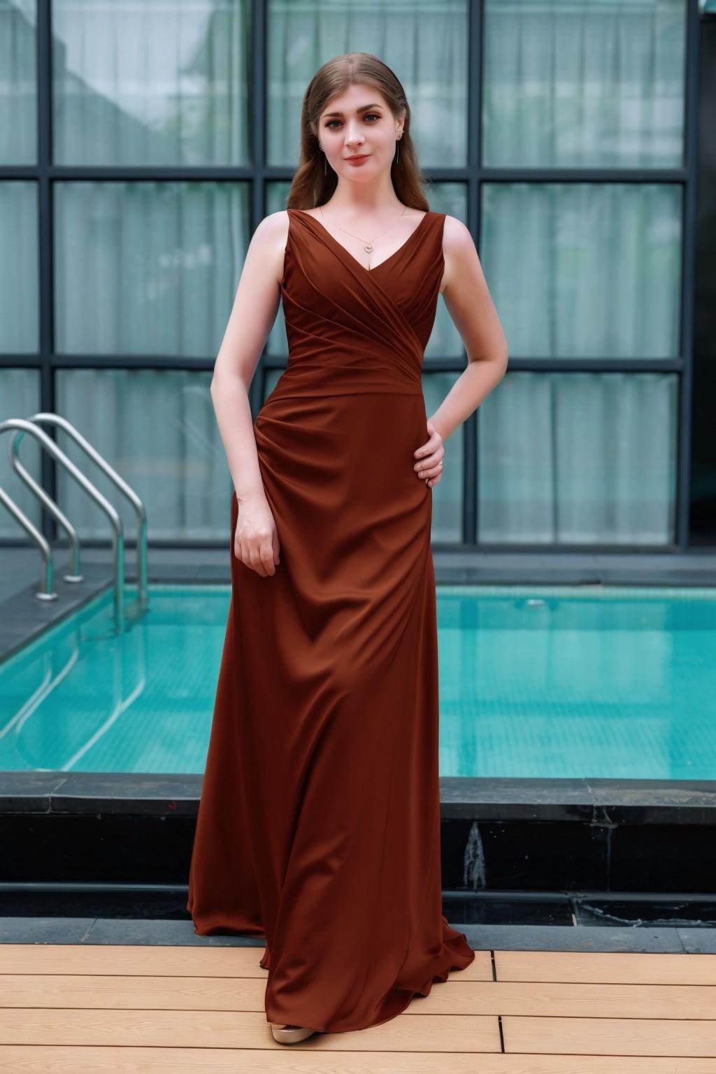 Sheath-Column Floor Length Luxe Satin Bridesmaid Dress CB0713