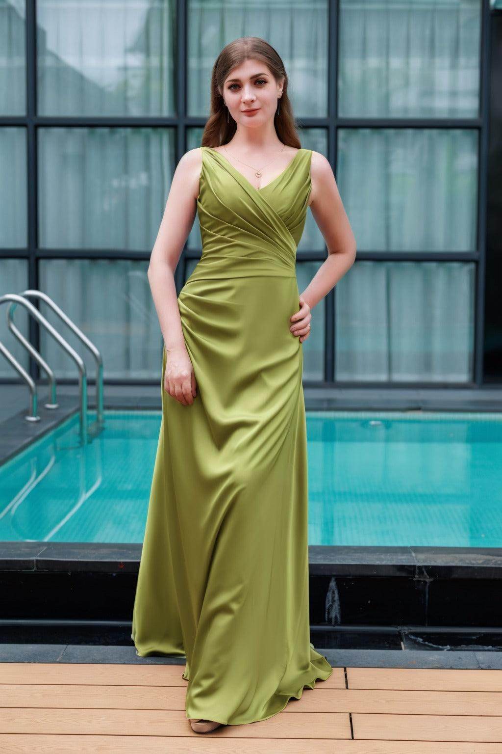 Sheath-Column Floor Length Luxe Satin Bridesmaid Dress CB0713